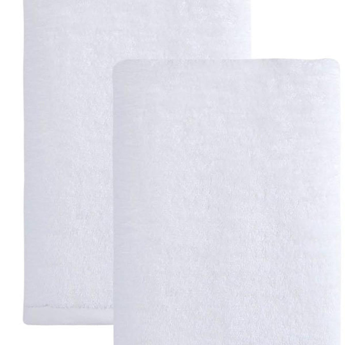 Set of two white bath towels, rectangular folded stack