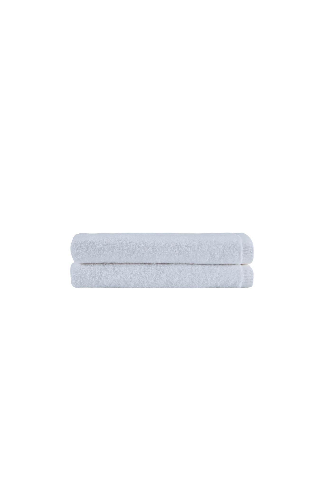 Set of two light bath towels, neatly folded roll design
