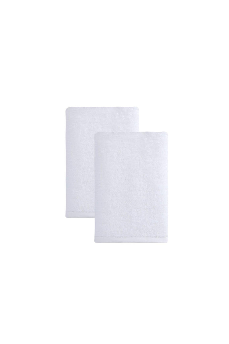 Set of two white bath towels, two folded squares