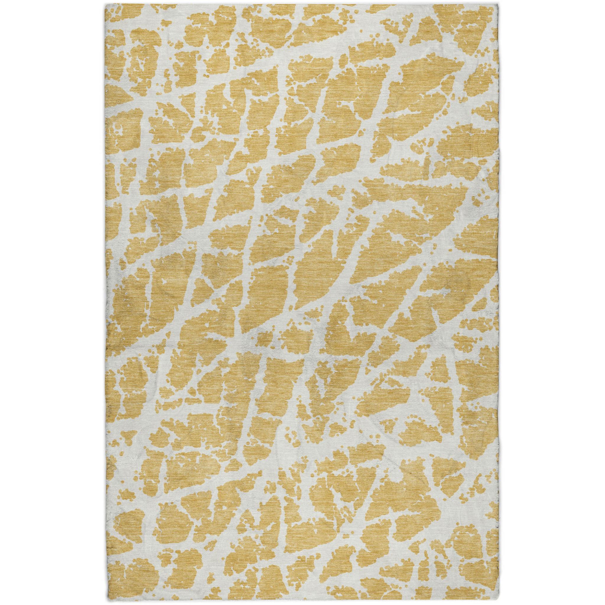 5' X 8' Gold And Ivory Geometric Shag Washable Area Rug With UV Protection - Home & Garden