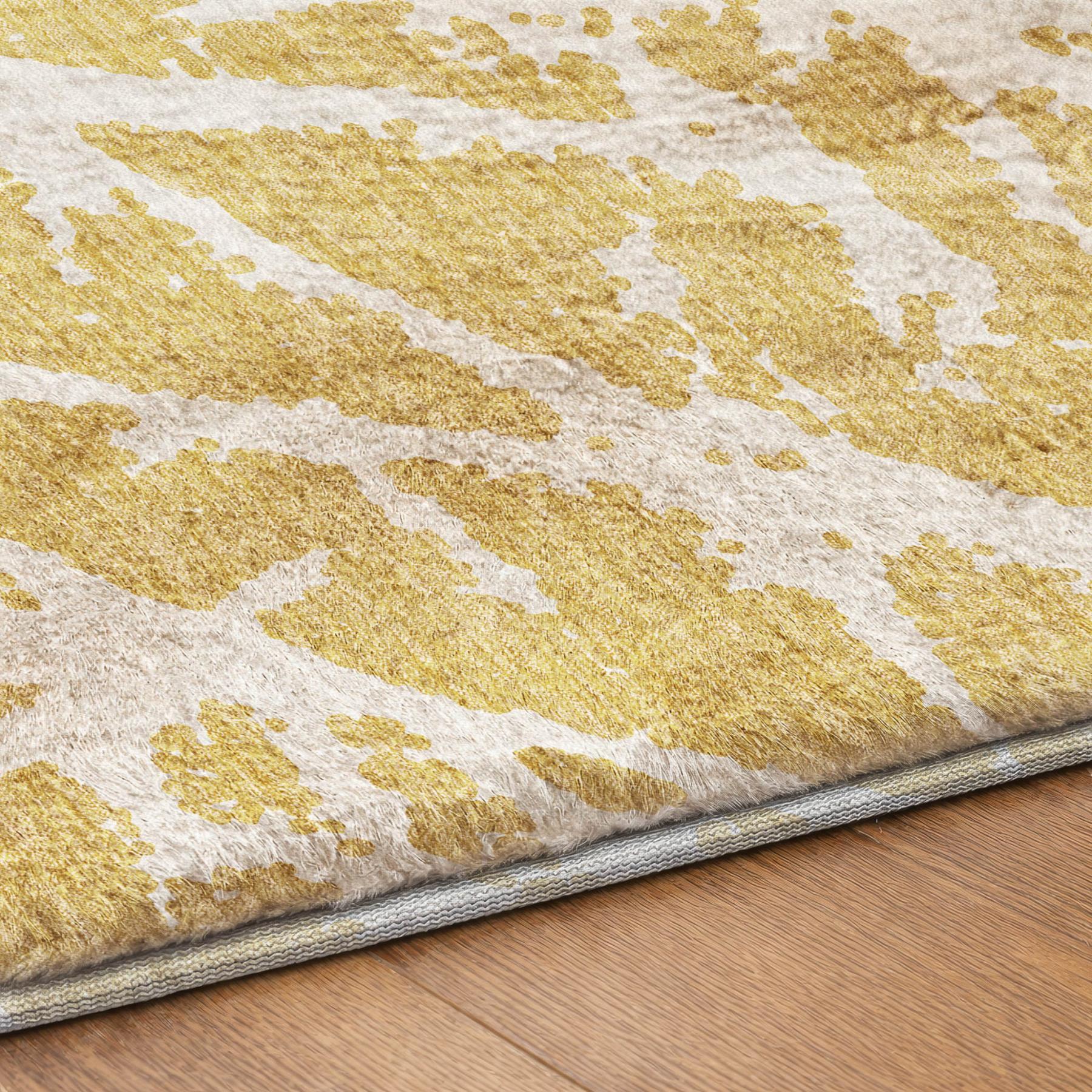 5' X 8' Gold And Ivory Geometric Shag Washable Area Rug With UV Protection - Home & Garden