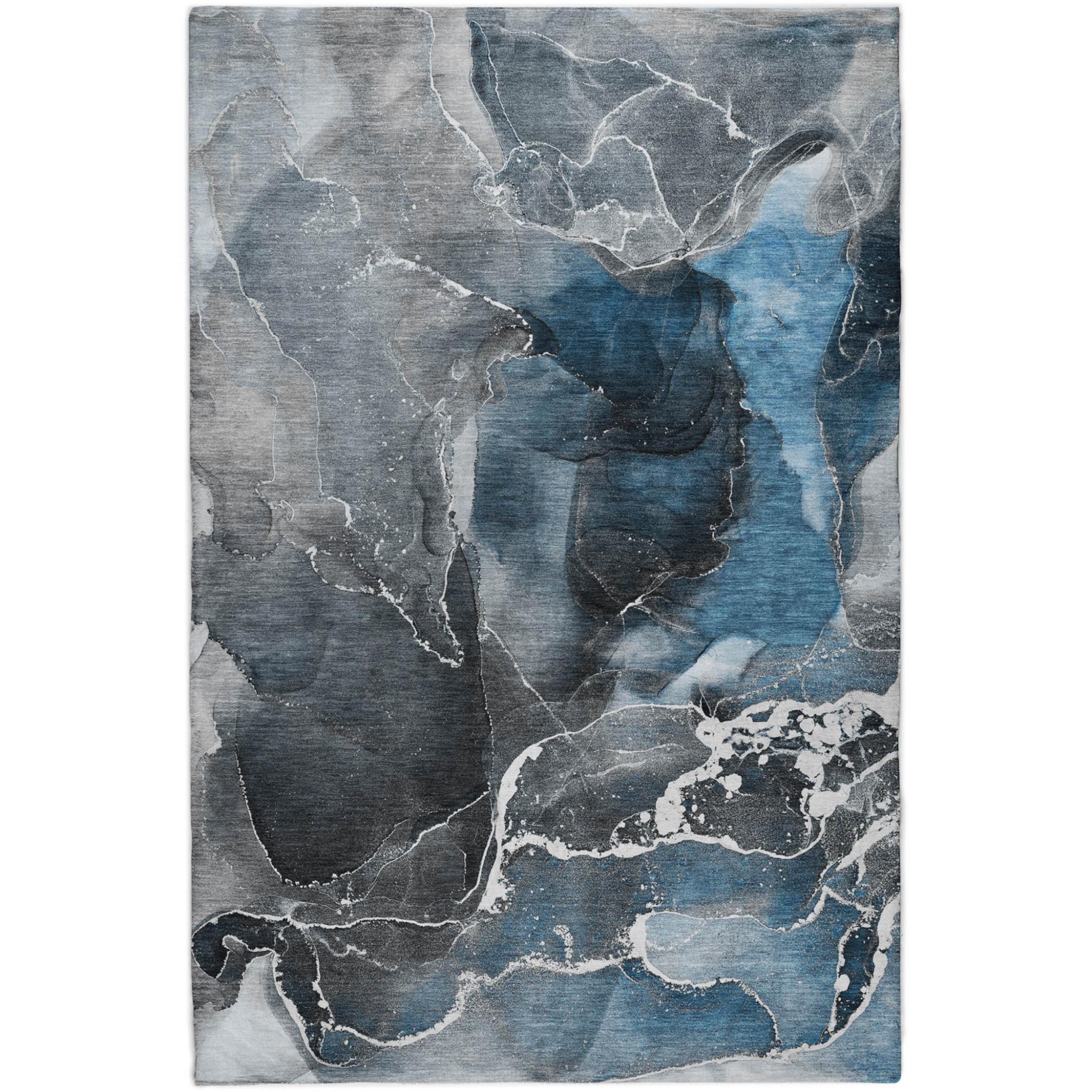 3' X 5' Blue And Gray Abstract Shag Washable Area Rug With UV Protection - Home & Garden