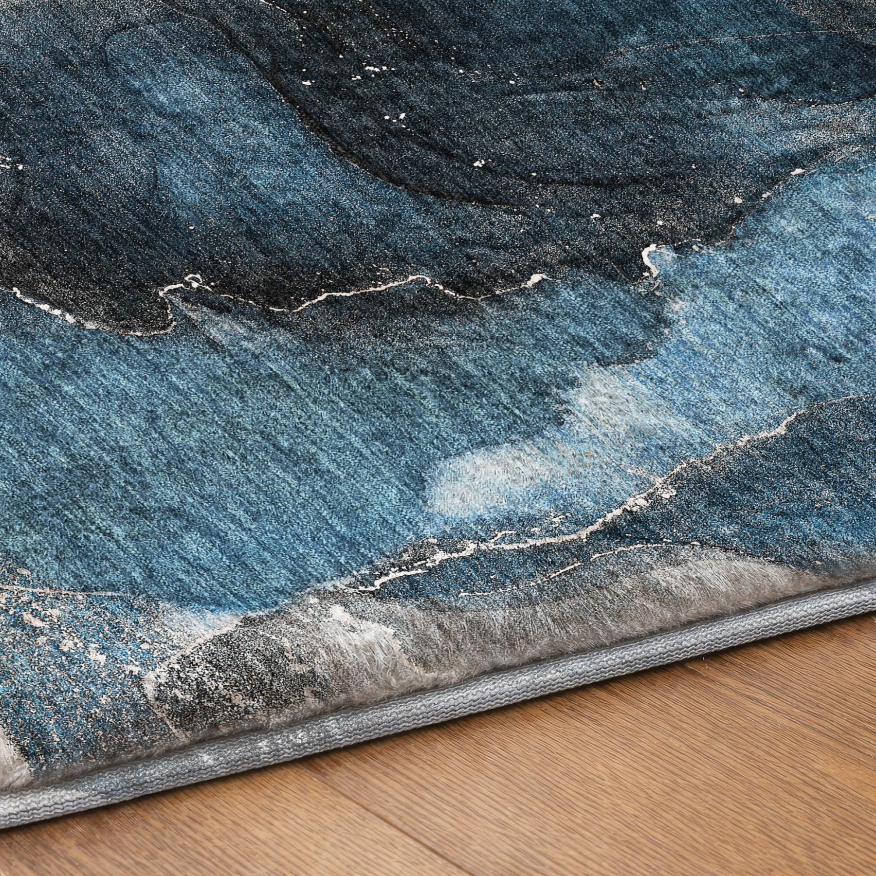 3' X 5' Blue And Gray Abstract Shag Washable Area Rug With UV Protection - Home & Garden