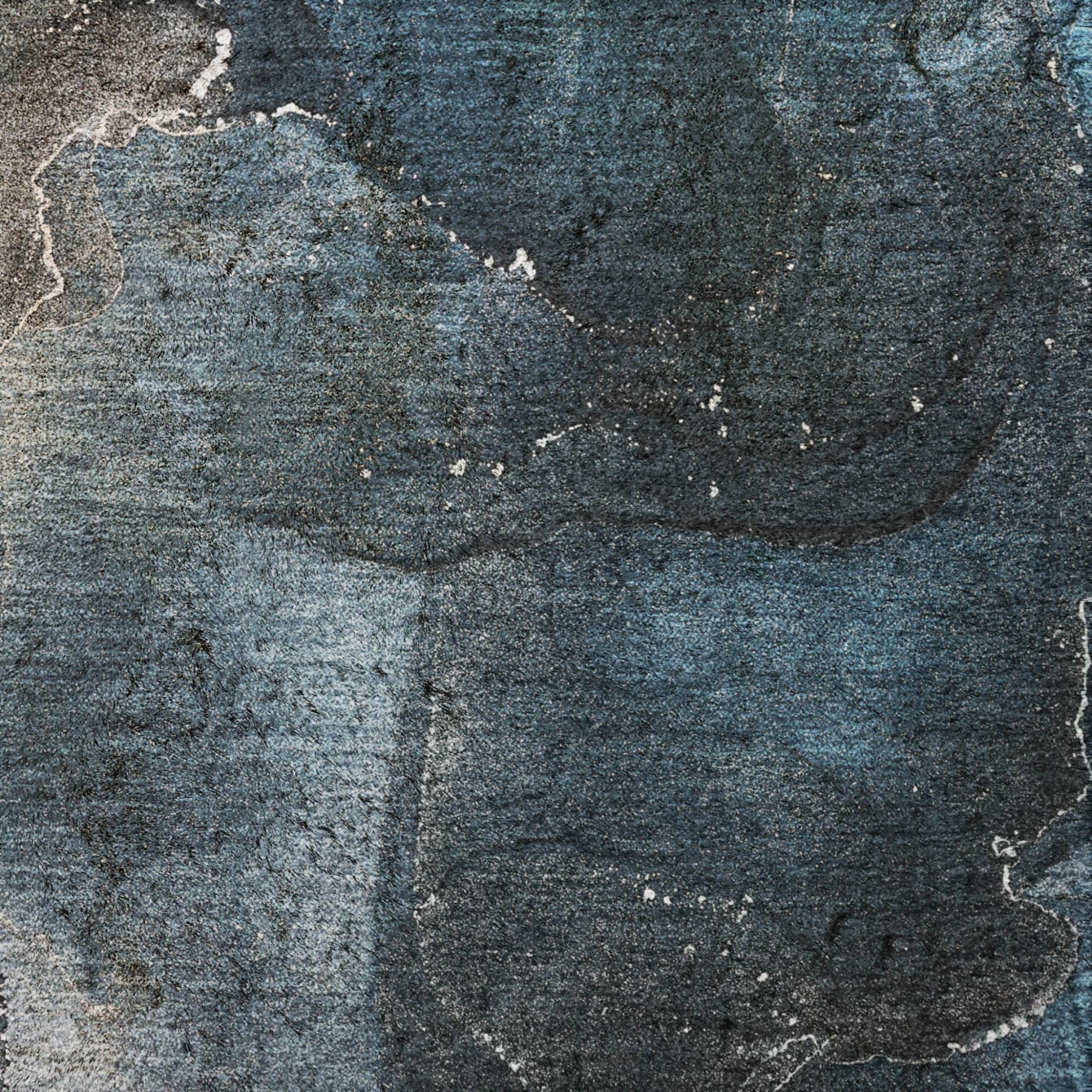 3' X 5' Blue And Gray Abstract Shag Washable Area Rug With UV Protection - Home & Garden