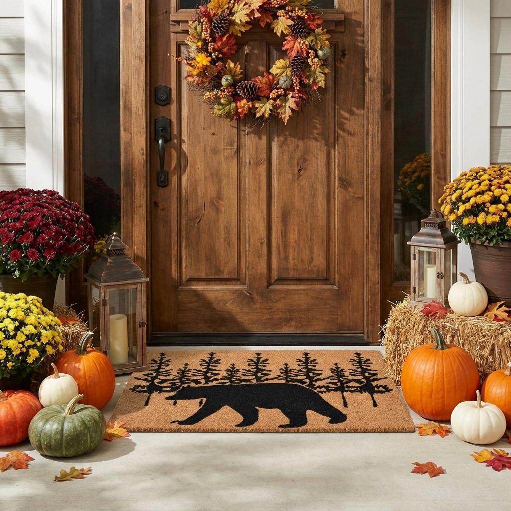 18" X 30" Brown And Black Bear Outdoor Coir Door Mat - Home & Garden