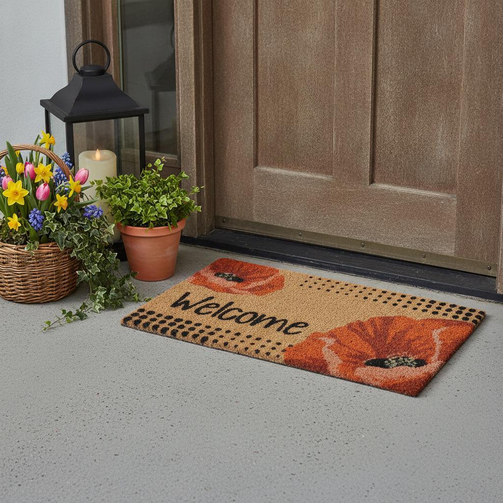 18" X 30" Brown And Red Christmas Holiday Merry Christmas Outdoor Rubber And Coir Door Mat With Insert - Home & Garden