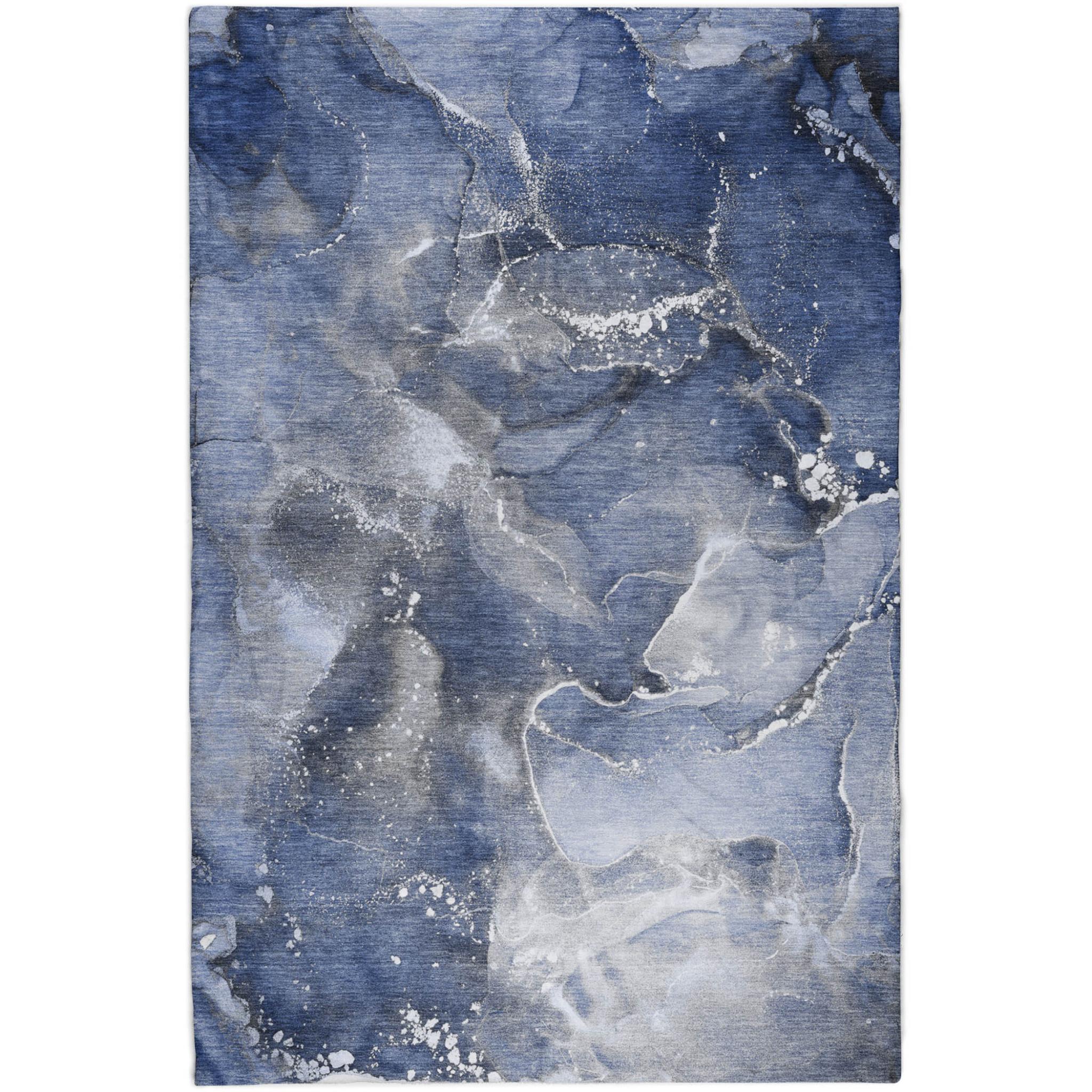 3' X 5' Navy Blue And Blue Abstract Shag Washable Area Rug With UV Protection - Home & Garden