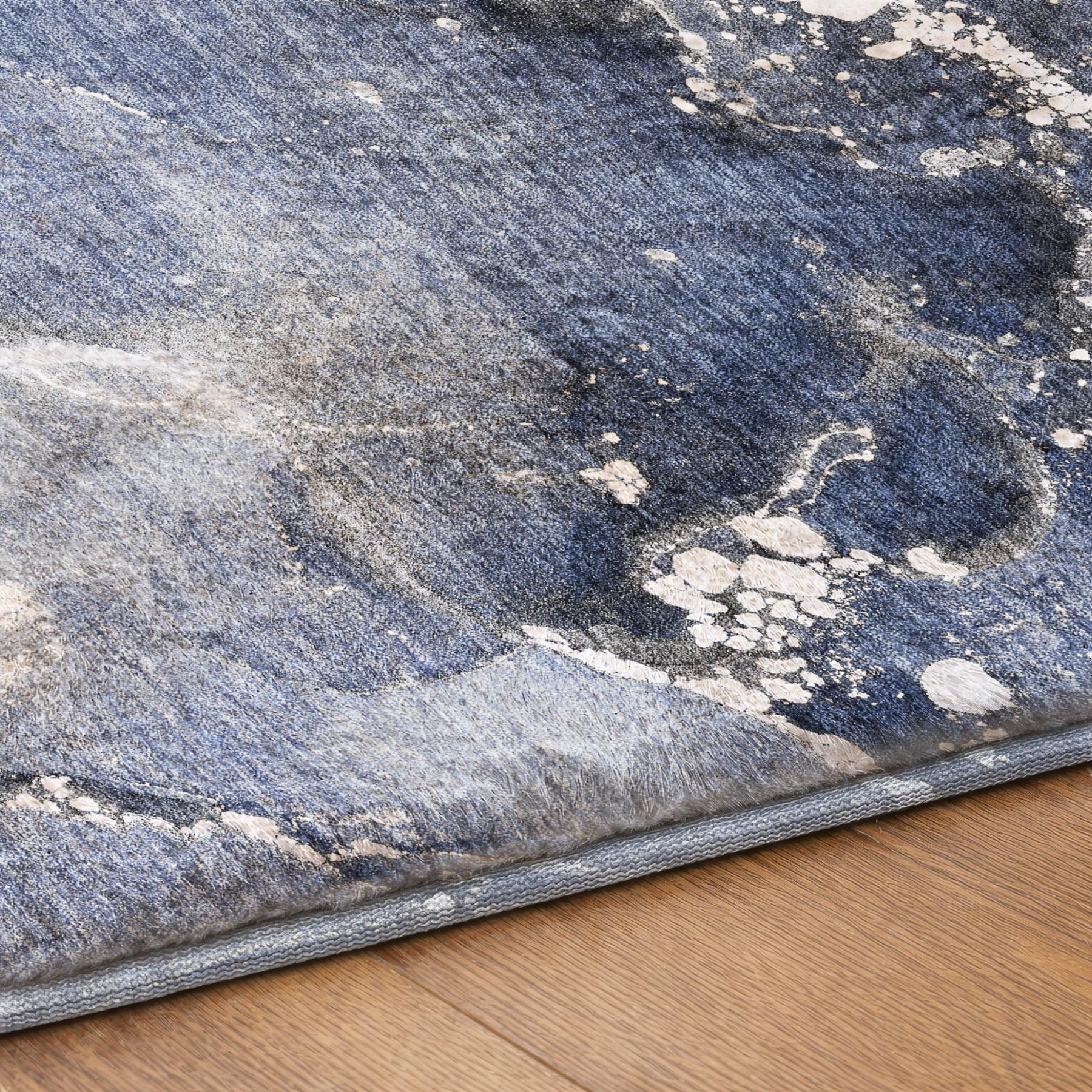 3' X 5' Navy Blue And Blue Abstract Shag Washable Area Rug With UV Protection - Home & Garden