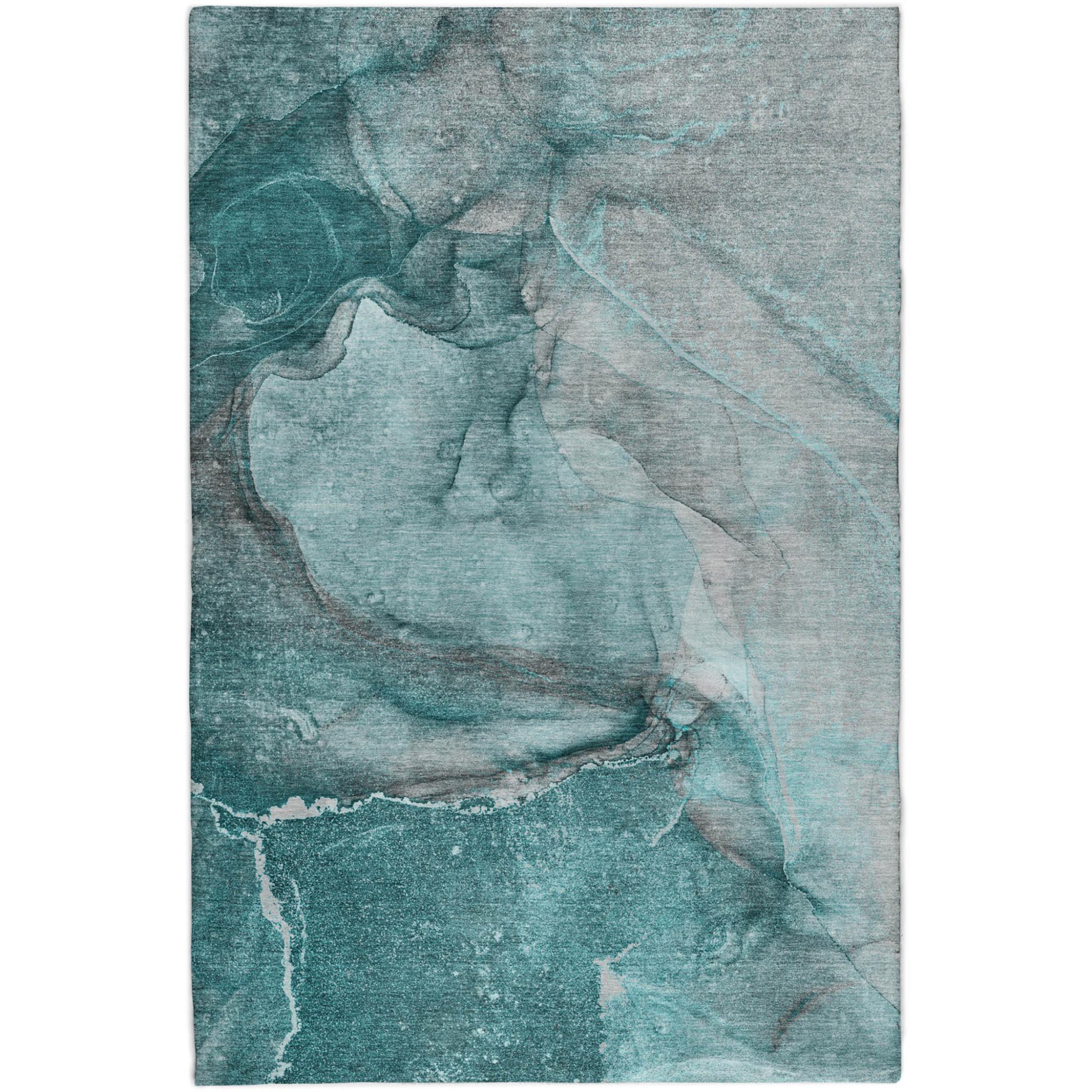10' X 14' Teal And Gray Abstract Shag Washable Area Rug With UV Protection - Home & Garden