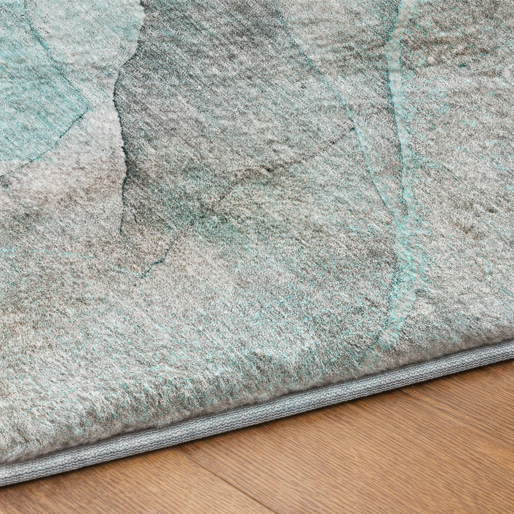 10' X 14' Teal And Gray Abstract Shag Washable Area Rug With UV Protection - Home & Garden