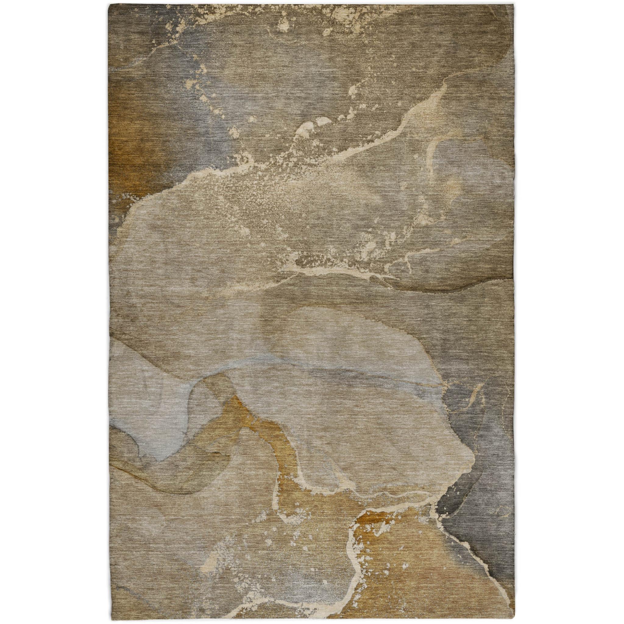 10' X 14' Brown And Taupe Abstract Shag Washable Area Rug With UV Protection - Home & Garden