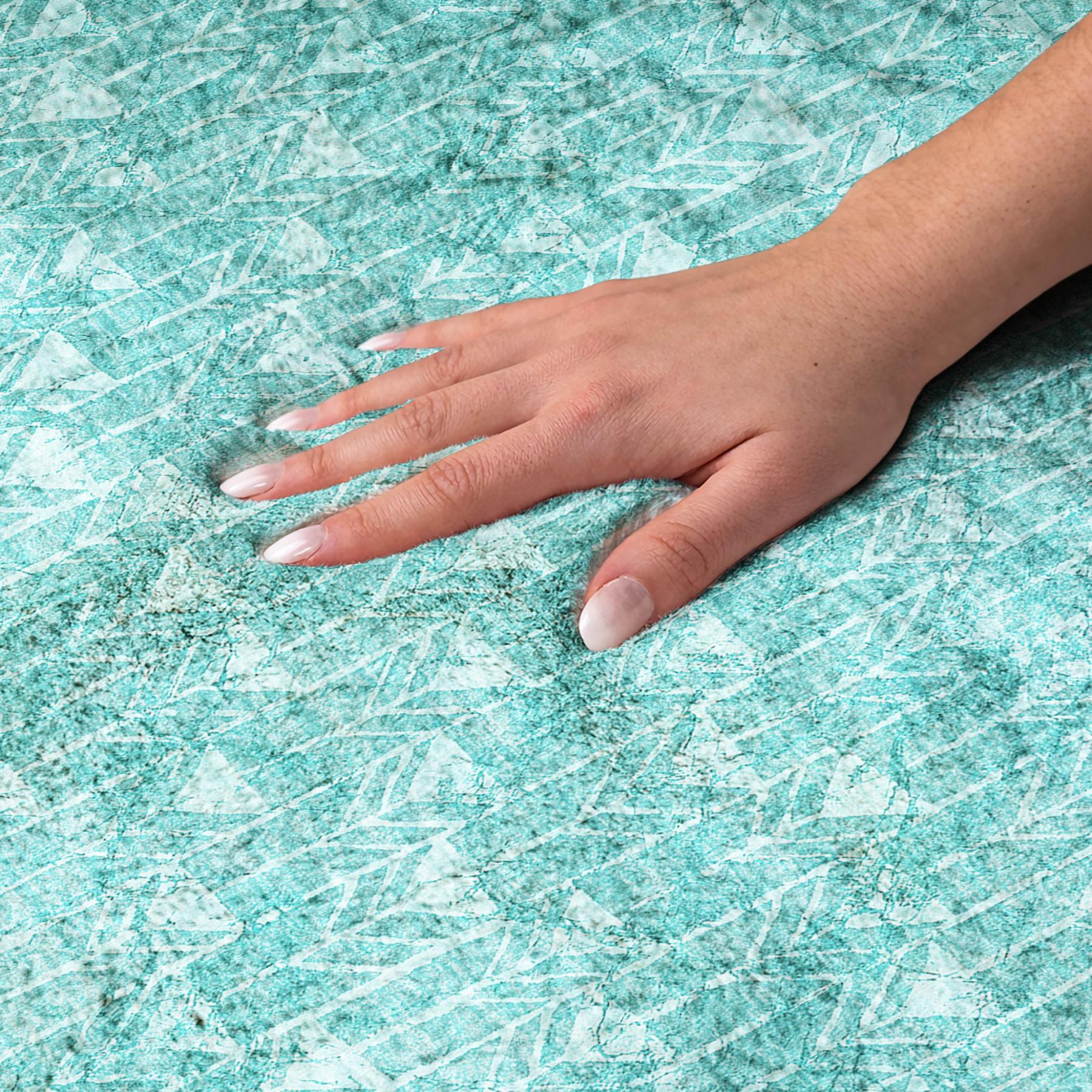 10' X 14' Teal And Ivory Geometric Shag Washable Area Rug With UV Protection - Home & Garden