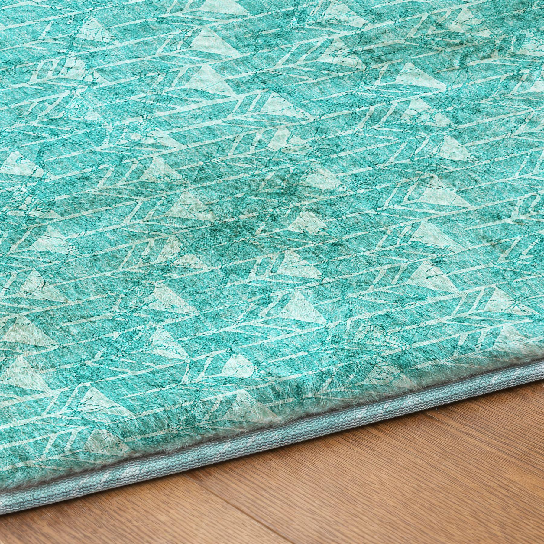 10' X 14' Teal And Ivory Geometric Shag Washable Area Rug With UV Protection - Home & Garden