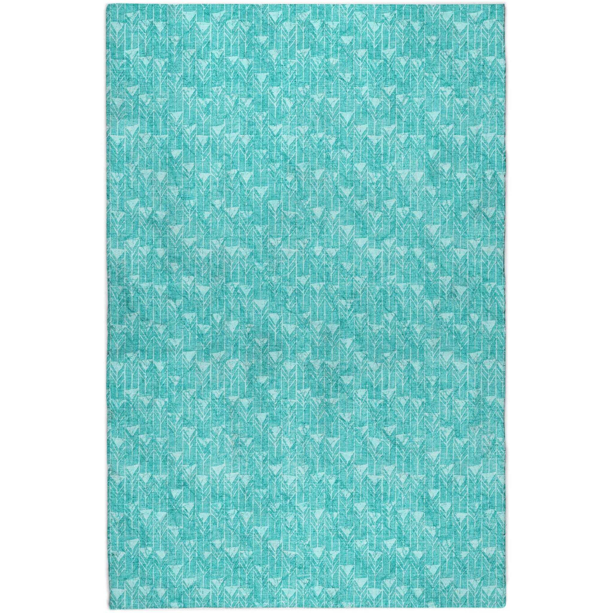 10' X 14' Teal And Ivory Geometric Shag Washable Area Rug With UV Protection - Home & Garden