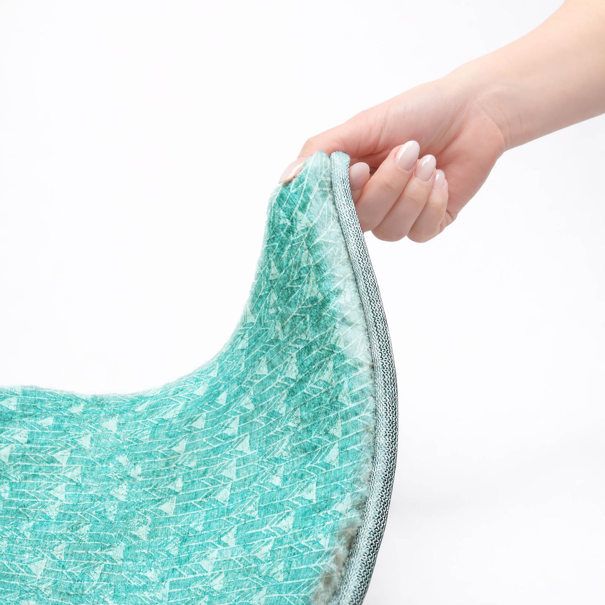 10' X 14' Teal And Ivory Geometric Shag Washable Area Rug With UV Protection - Home & Garden