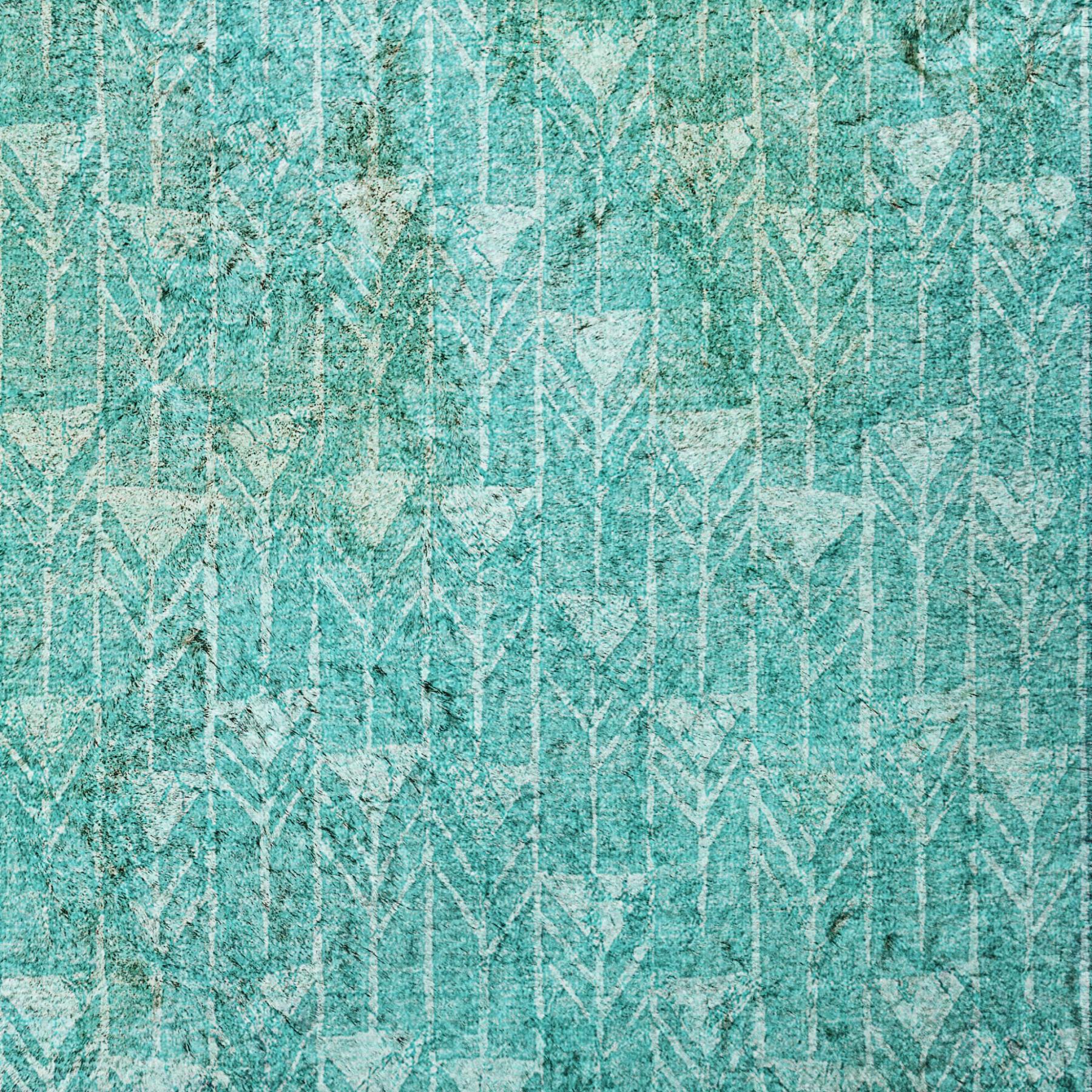 10' X 14' Teal And Ivory Geometric Shag Washable Area Rug With UV Protection - Home & Garden