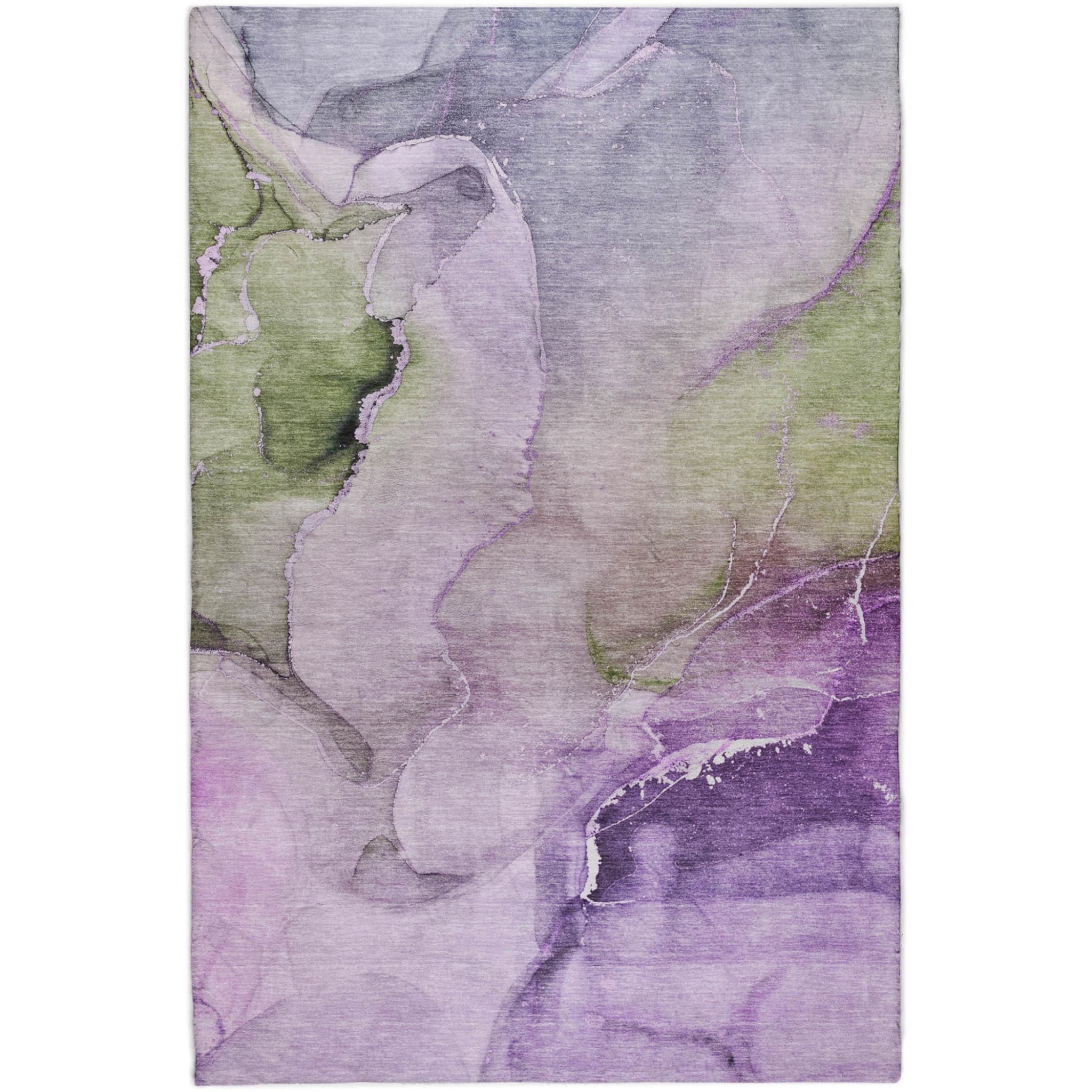 3' X 5' Purple And Lavender Abstract Shag Washable Area Rug With UV Protection - Home & Garden