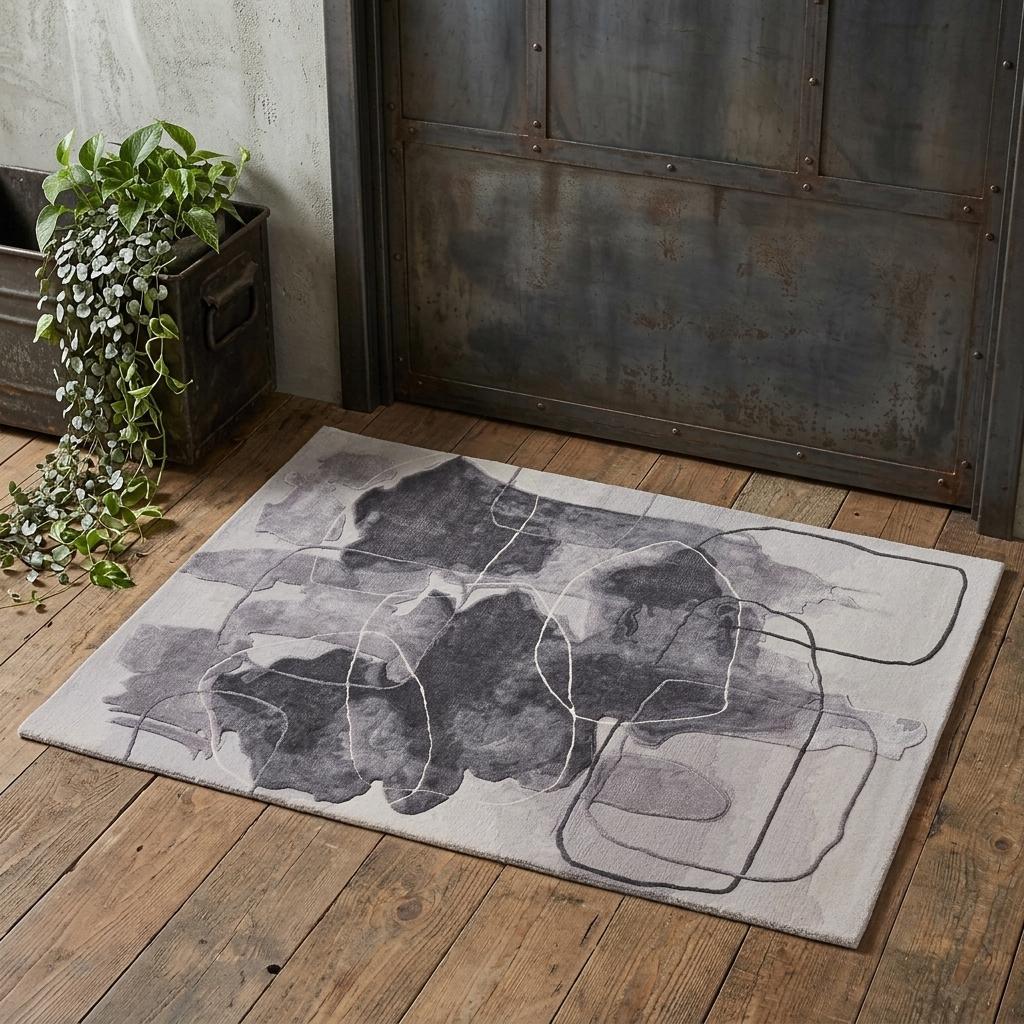 2' X 3' Gray and Ivory Abstract Hand Tufted Area Rug - Home & Garden