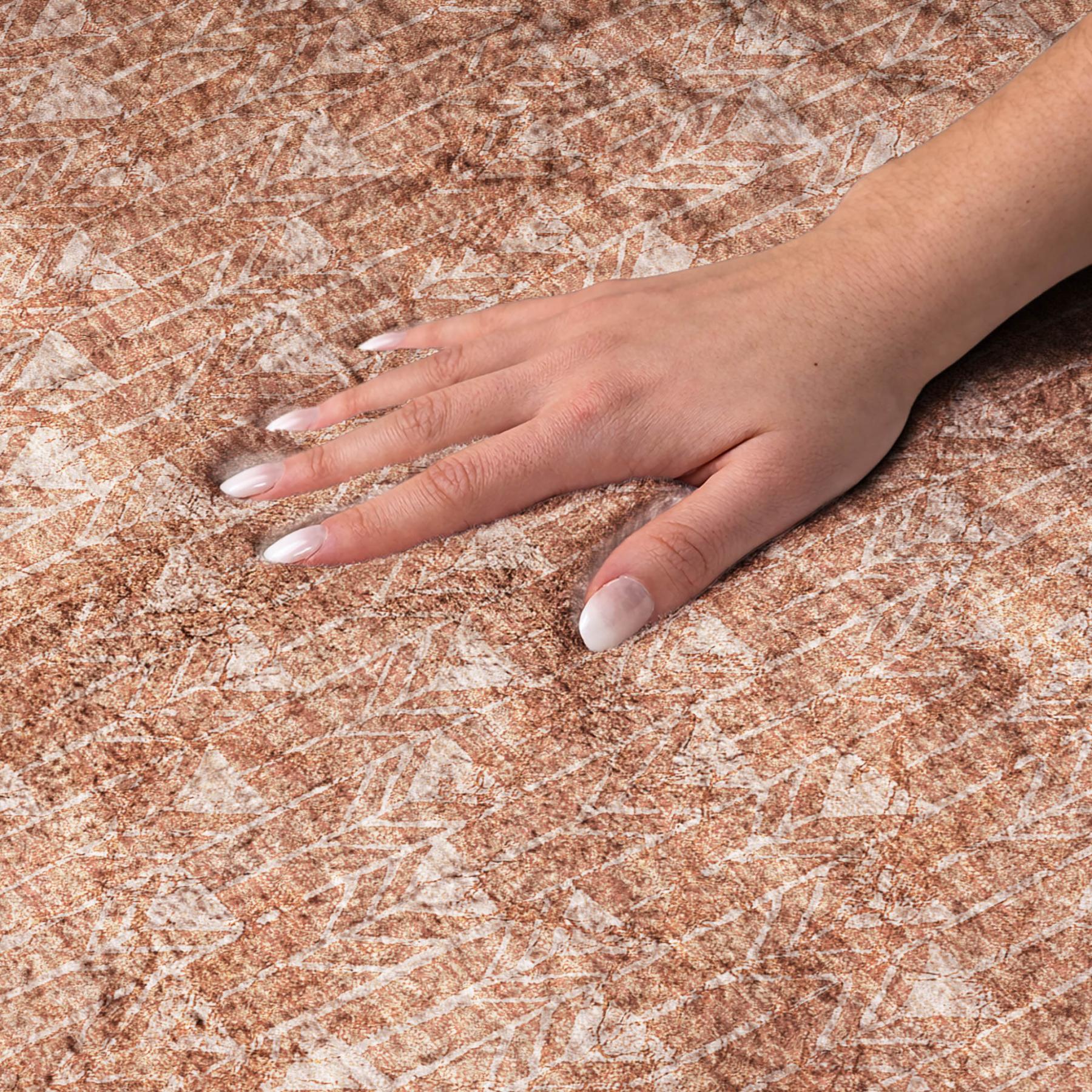 10' X 14' Terra Cotta And Beige Geometric Shag Washable Area Rug With UV Protection - Home & Garden
