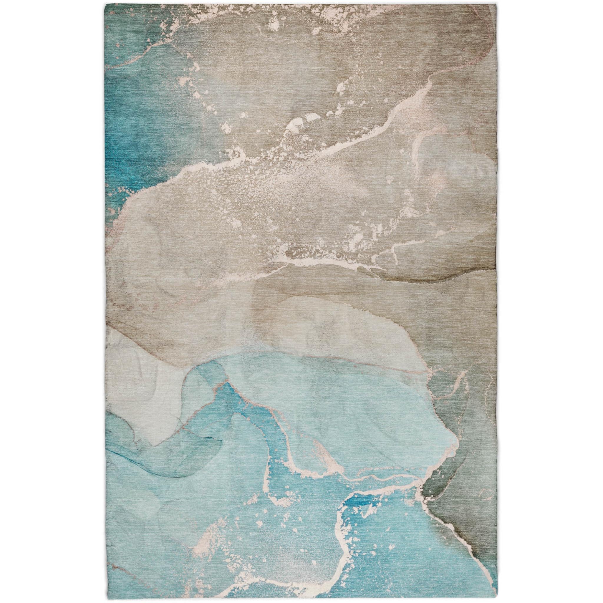 10' X 14' Teal And Taupe Abstract Shag Washable Area Rug With UV Protection - Home & Garden