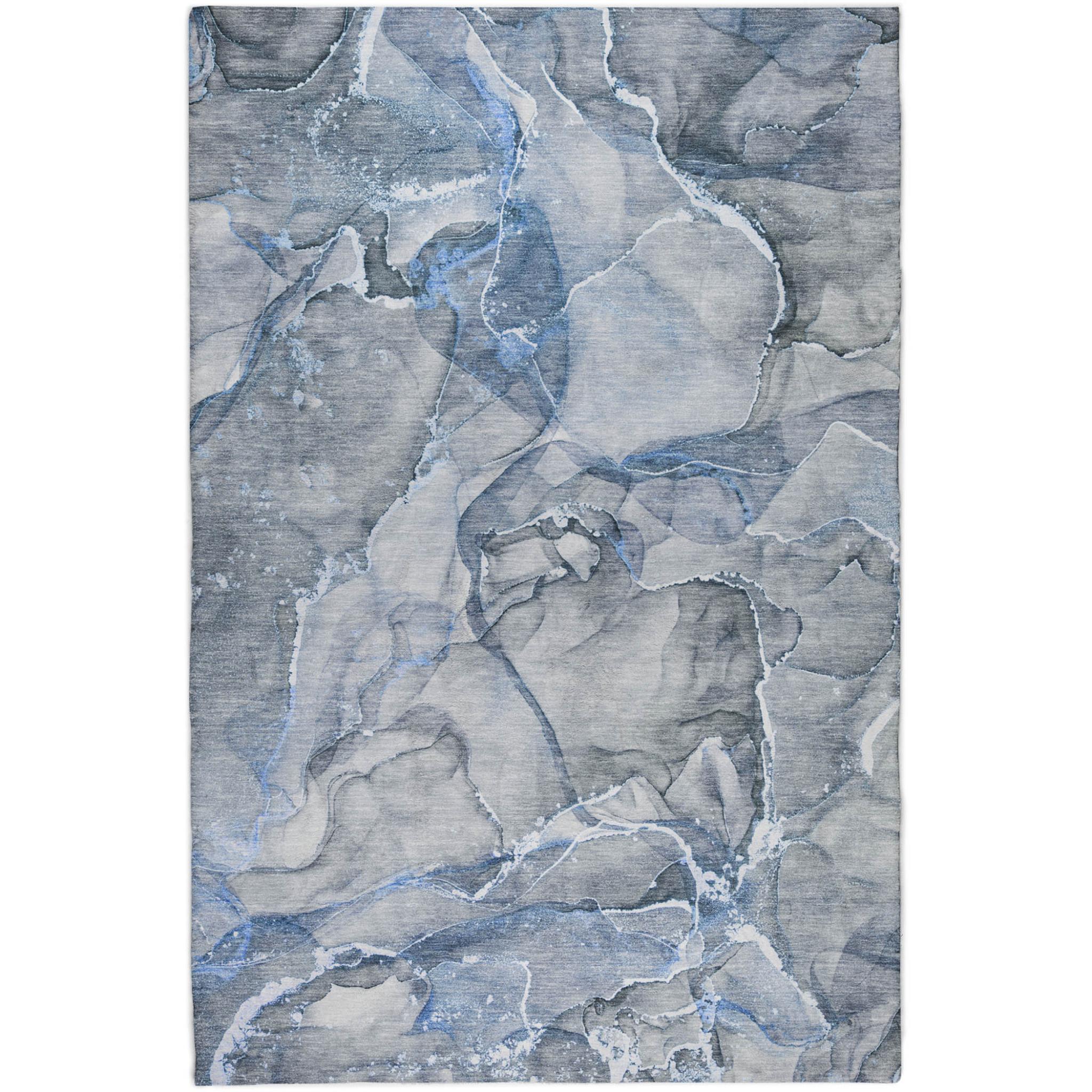 3' X 5' Blue And Gray Abstract Shag Washable Area Rug With UV Protection - Home & Garden