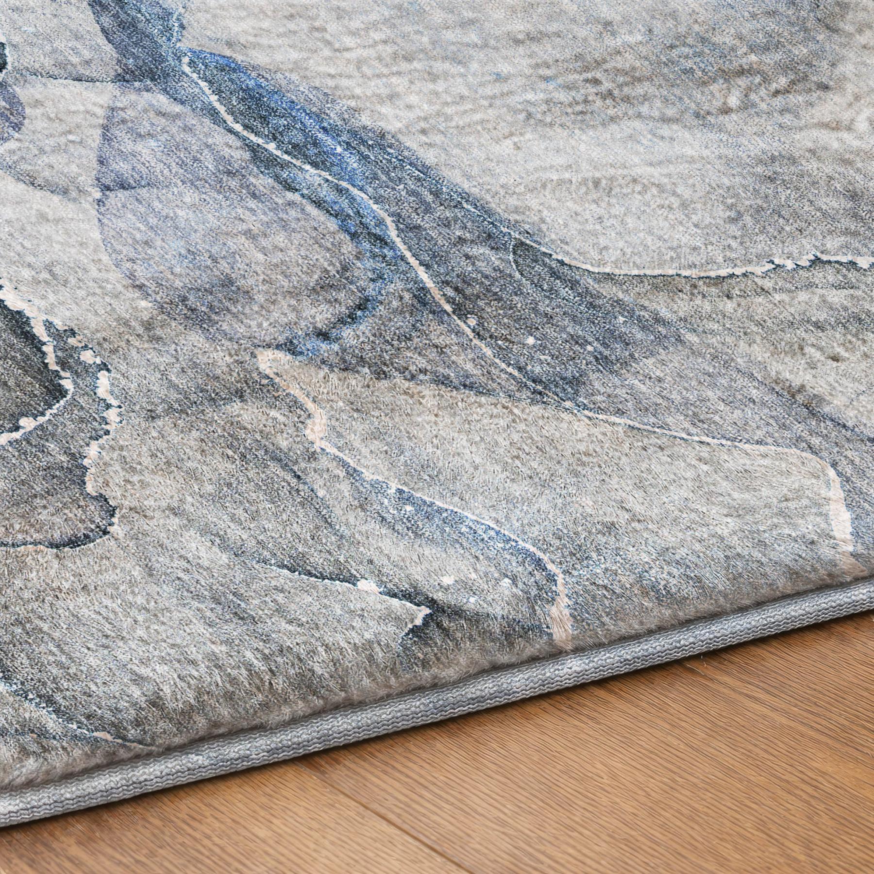 3' X 5' Blue And Gray Abstract Shag Washable Area Rug With UV Protection - Home & Garden