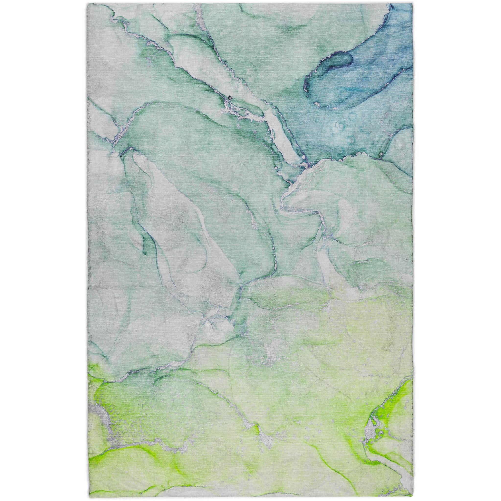 10' X 14' Green And Teal Abstract Shag Washable Area Rug With UV Protection - Home & Garden
