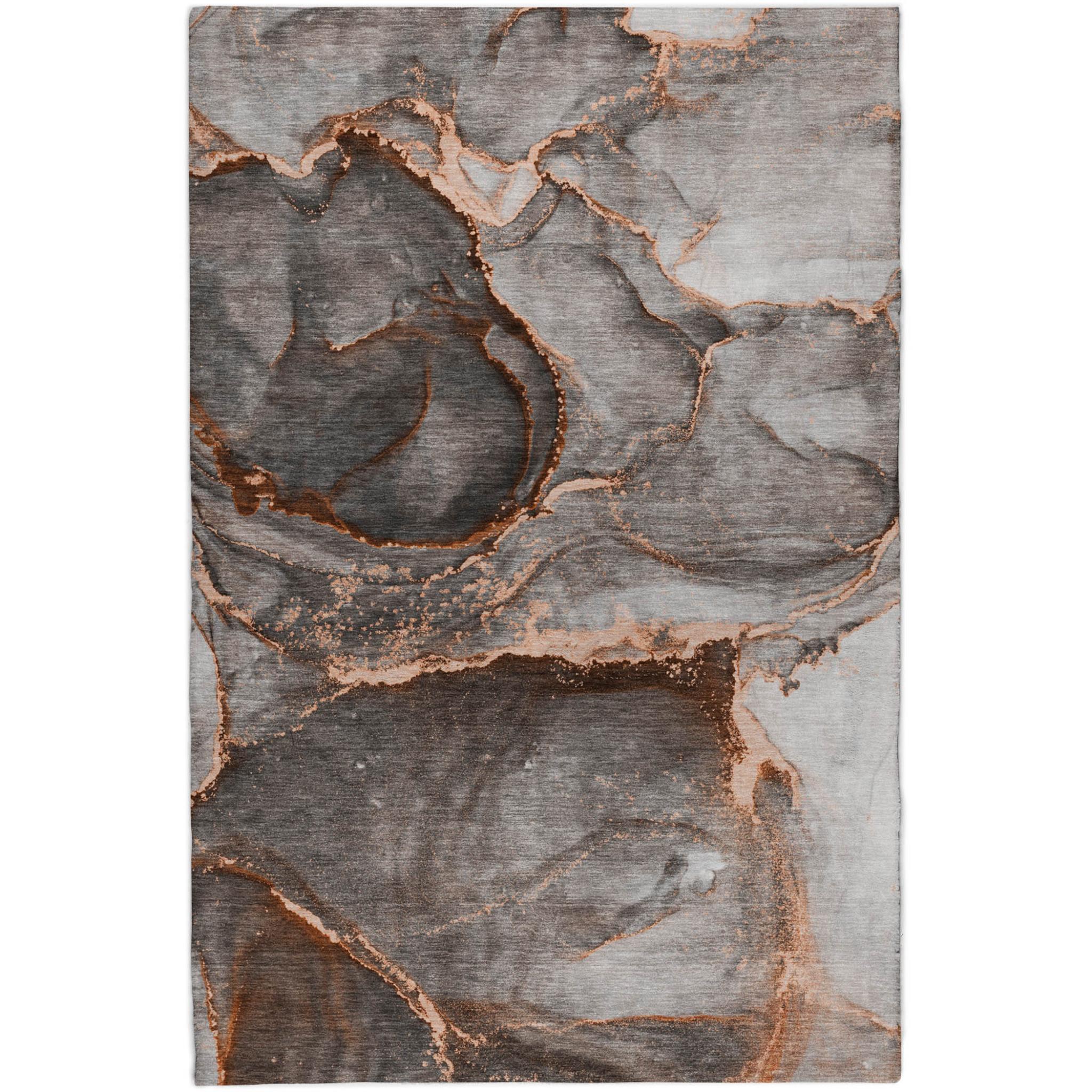 3' X 5' Peach And Gray Abstract Shag Washable Area Rug With UV Protection - Home & Garden