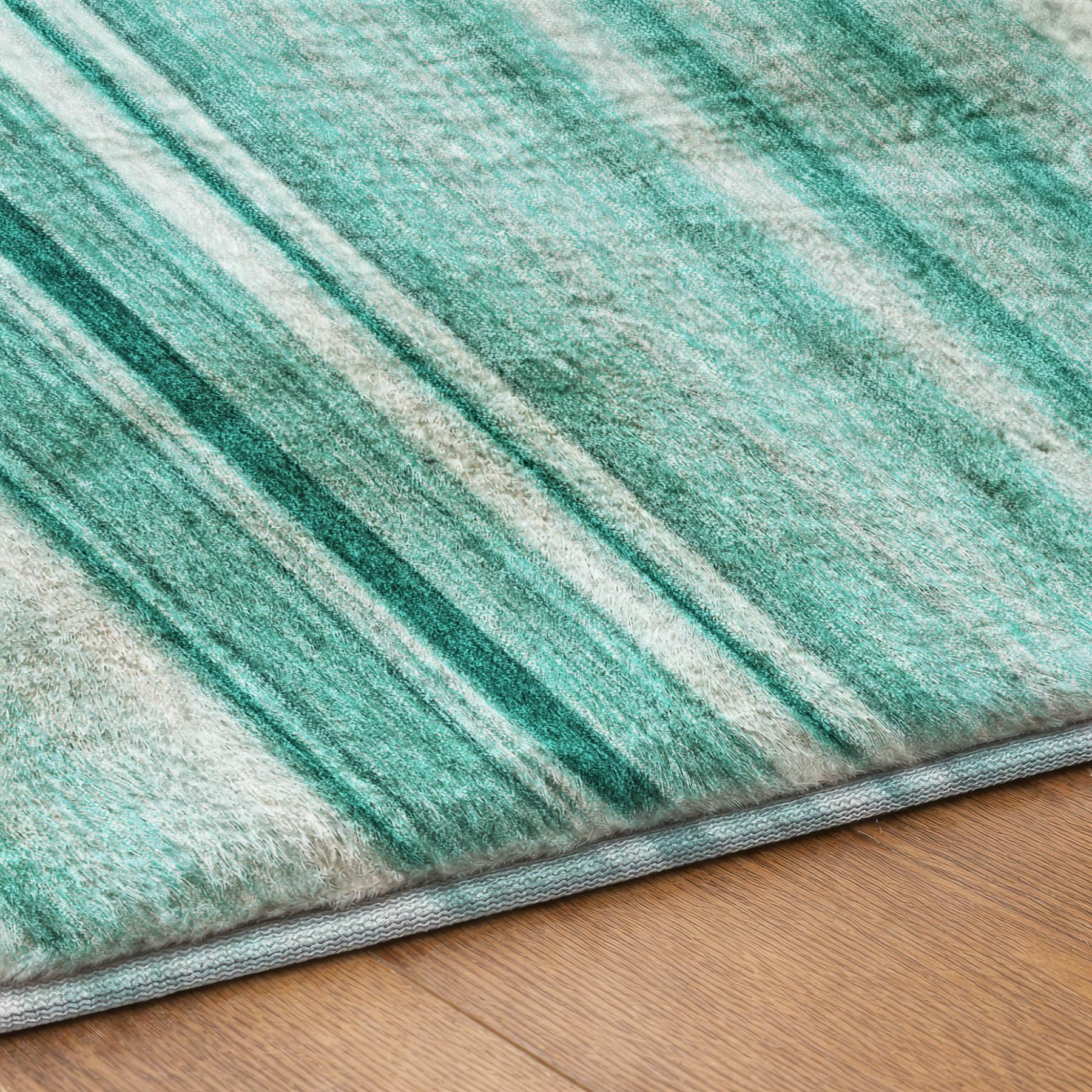 3' X 5' Aqua And Gray Striped Shag Washable Area Rug With UV Protection - Home & Garden