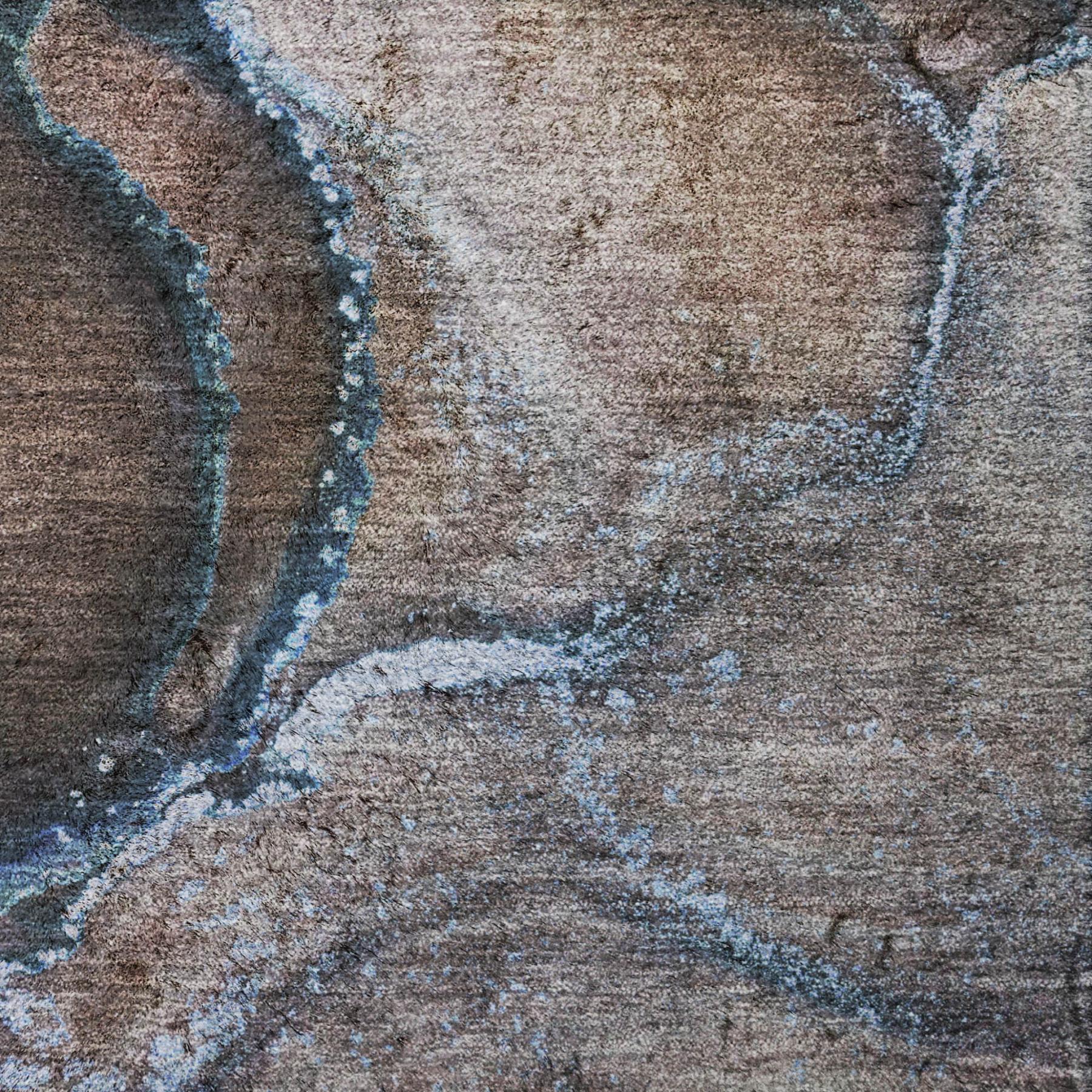 5' X 8' Navy Blue And Denim Blue Abstract Shag Washable Area Rug With UV Protection - Home & Garden