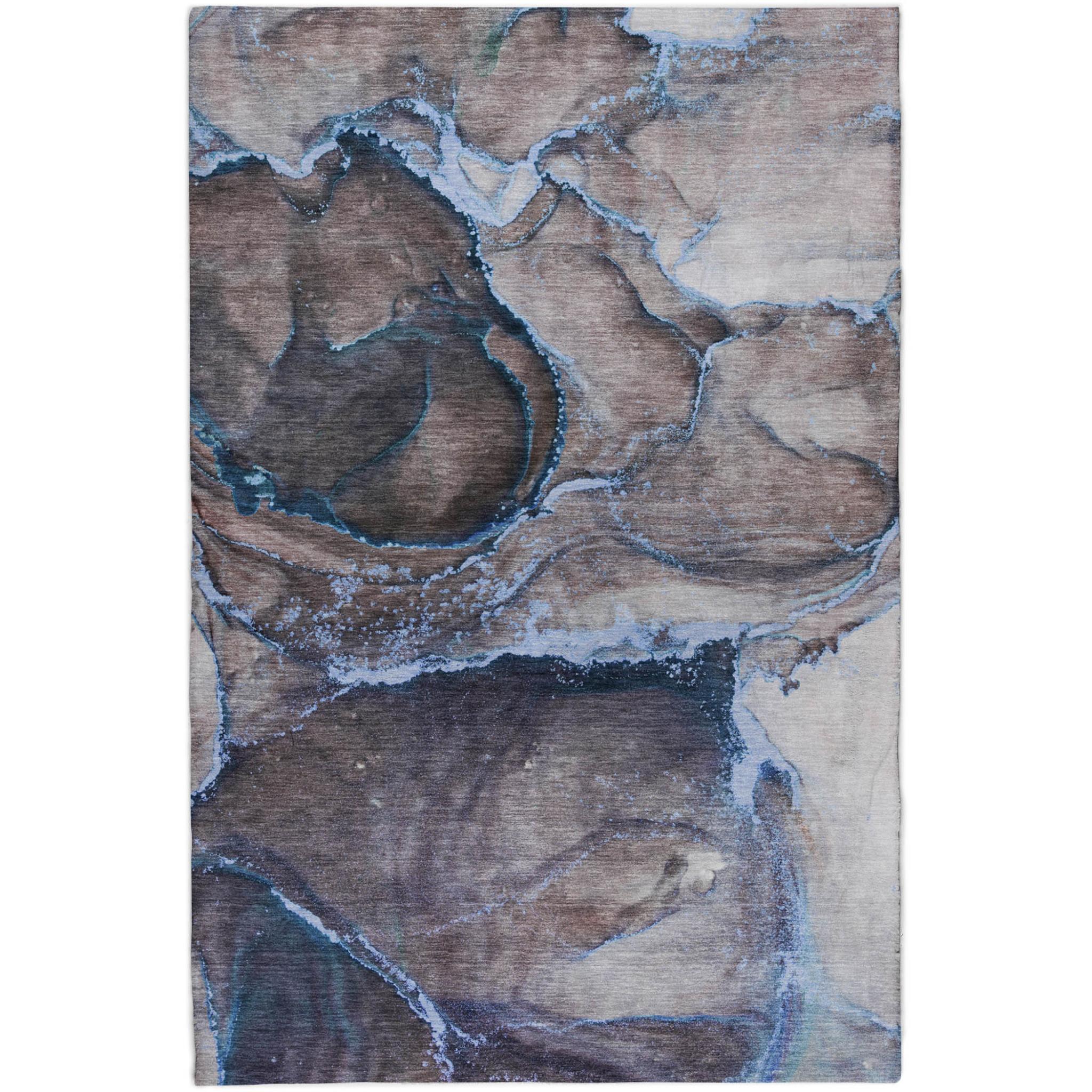5' X 8' Navy Blue And Denim Blue Abstract Shag Washable Area Rug With UV Protection - Home & Garden