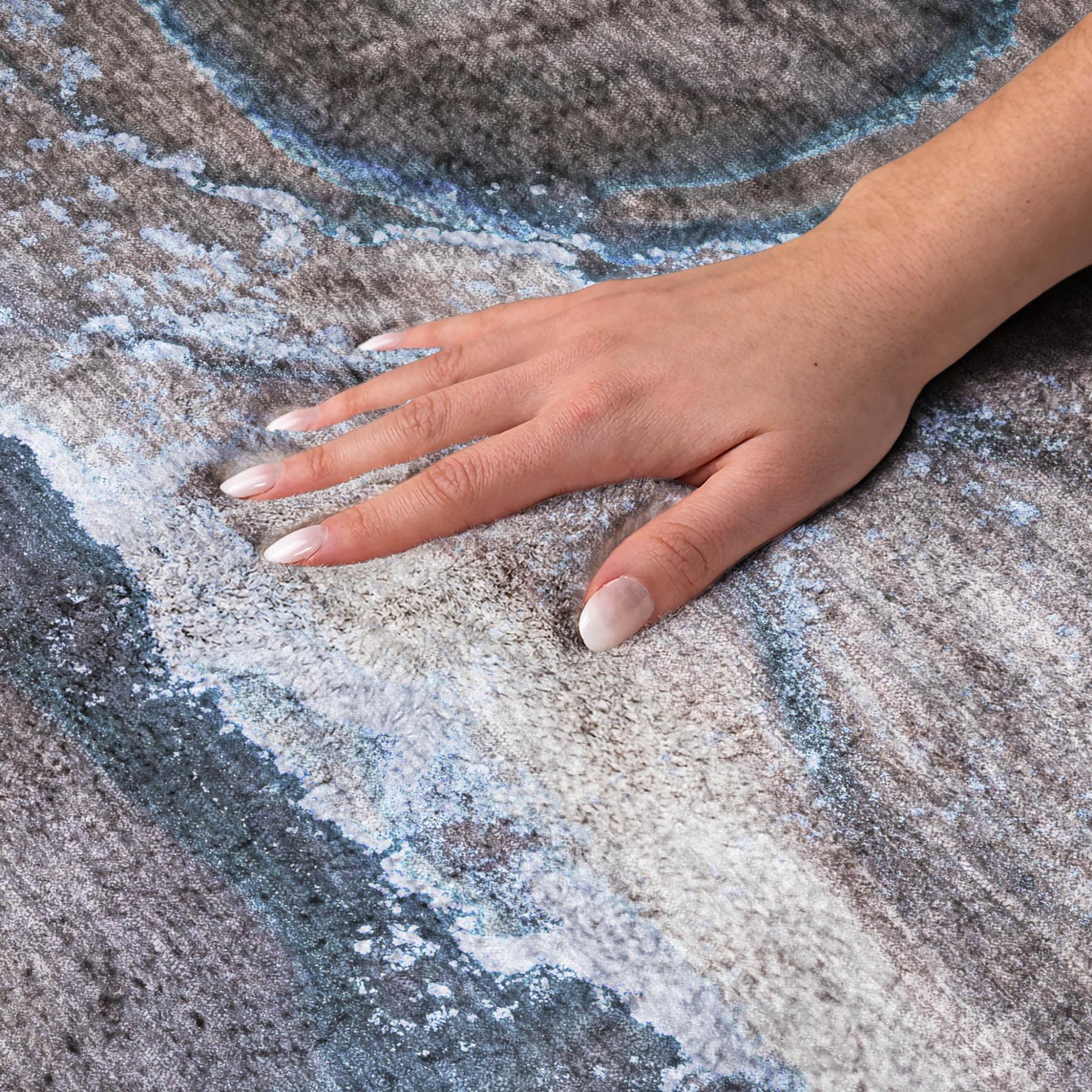 5' X 8' Navy Blue And Denim Blue Abstract Shag Washable Area Rug With UV Protection - Home & Garden