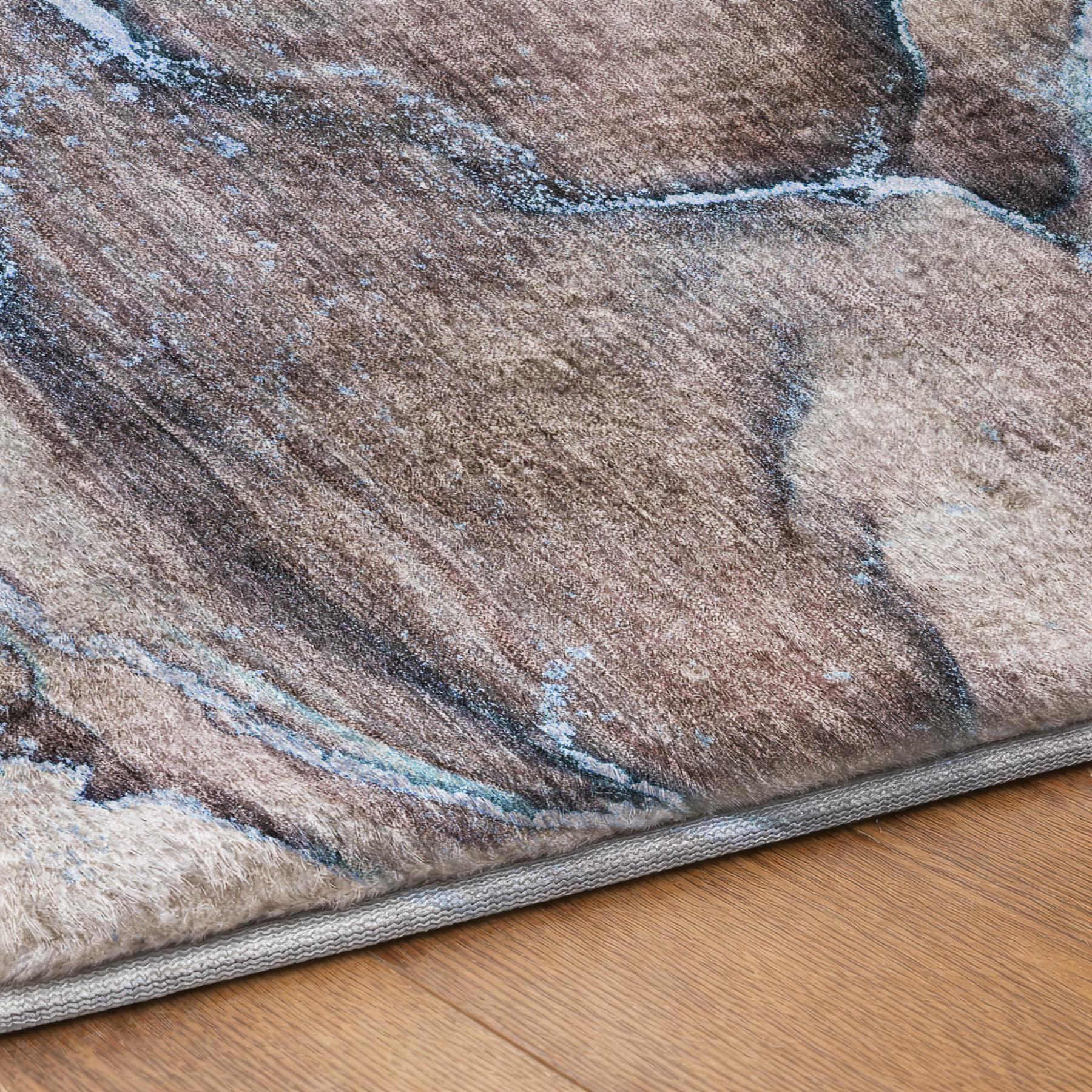 5' X 8' Navy Blue And Denim Blue Abstract Shag Washable Area Rug With UV Protection - Home & Garden