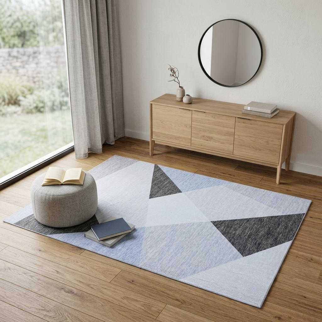 4' X 6' Blue and Gray Geometric Area Rug - Home & Garden