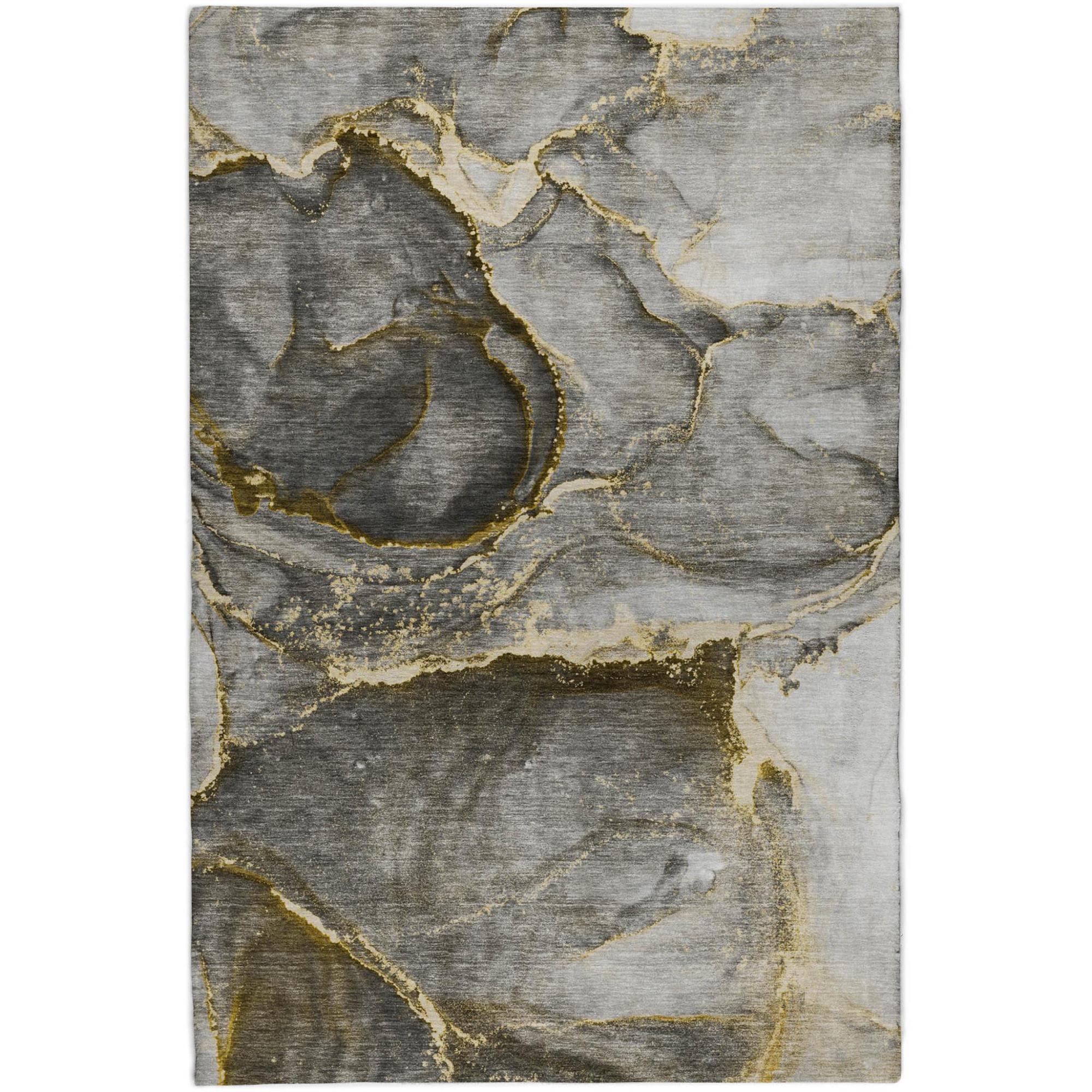 5' X 8' Gold And Gray Abstract Shag Washable Area Rug With UV Protection - Home & Garden