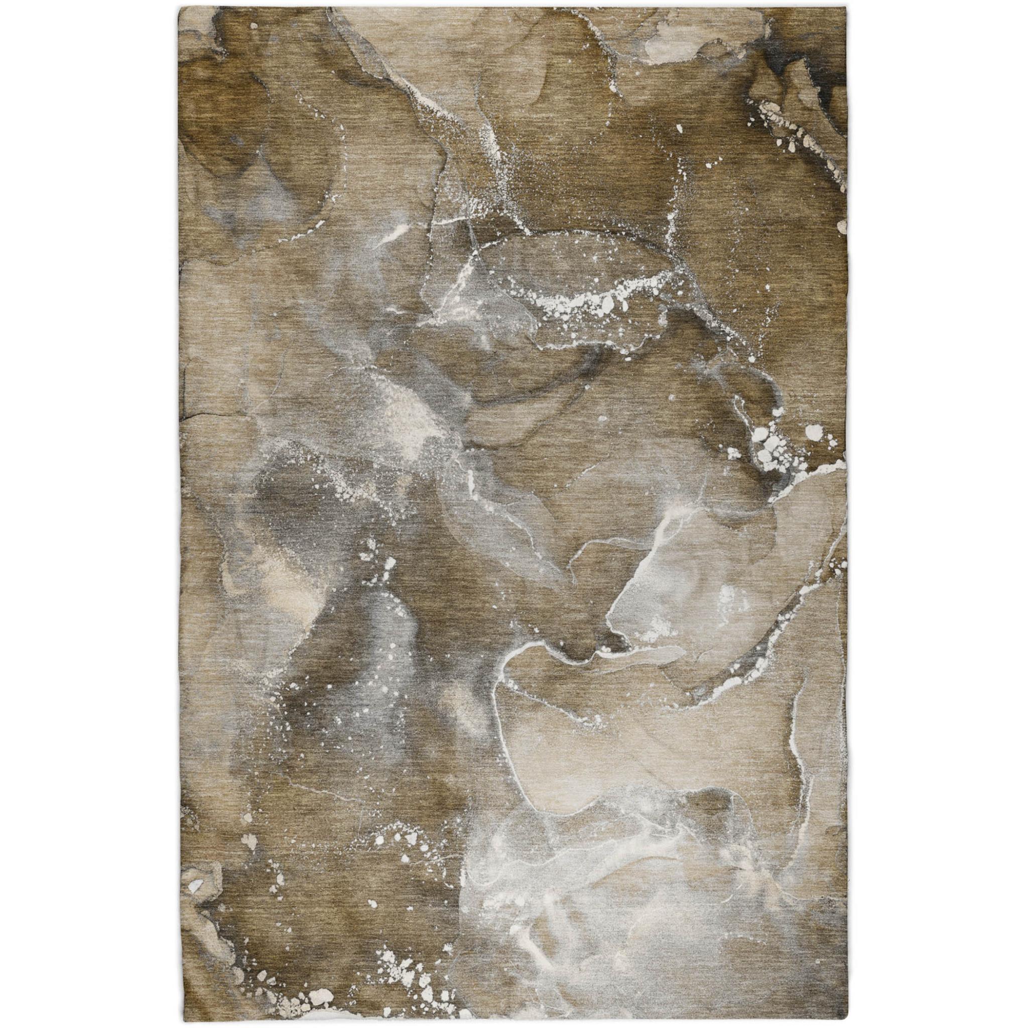 3' X 5' Brown And Chocolate Abstract Shag Washable Area Rug With UV Protection - Home & Garden