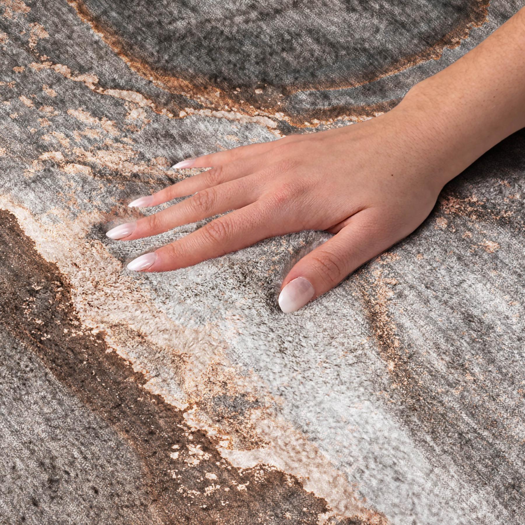 5' X 8' Peach And Gray Abstract Shag Washable Area Rug With UV Protection - Home & Garden