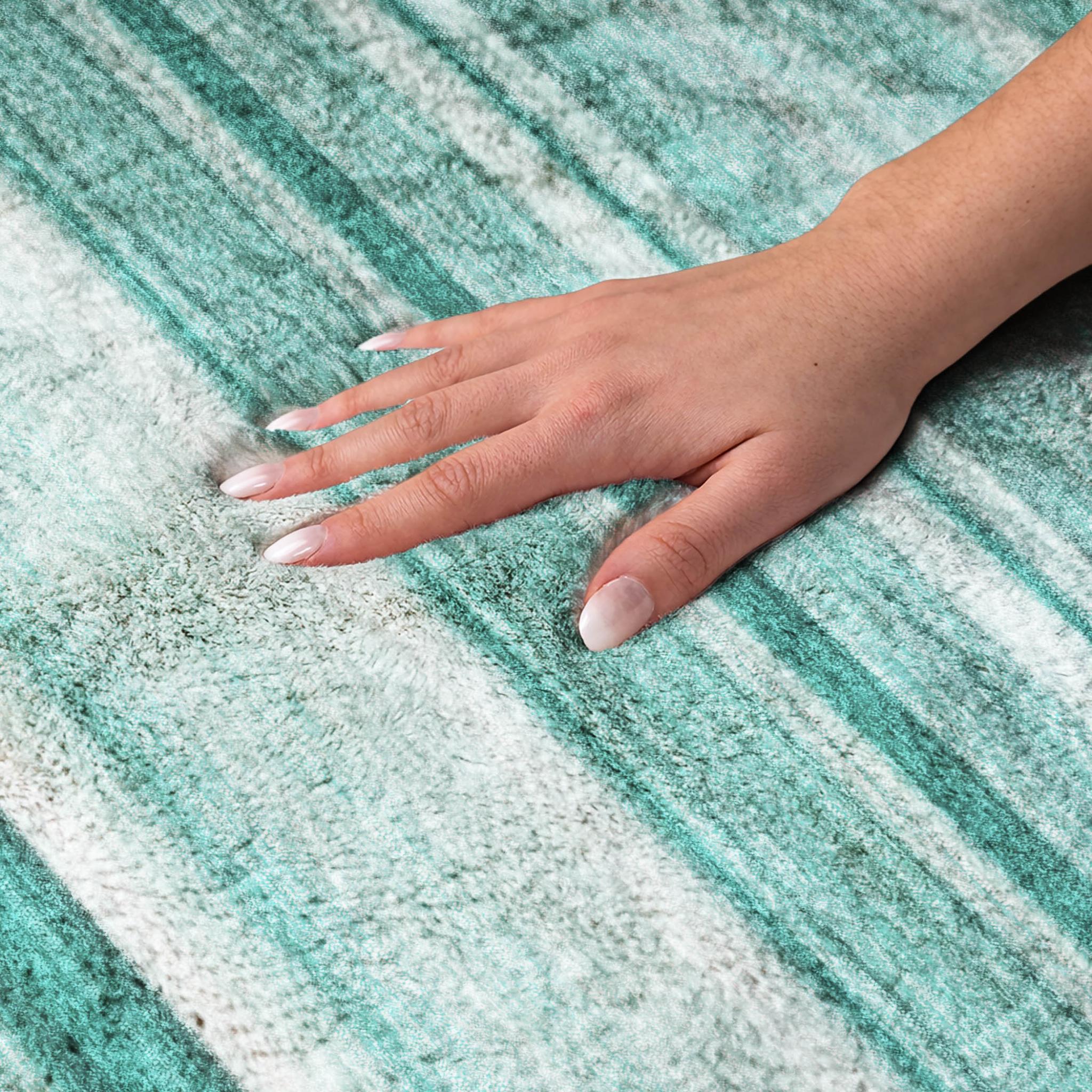 10' X 14' Aqua And Gray Striped Shag Washable Area Rug With UV Protection - Home & Garden