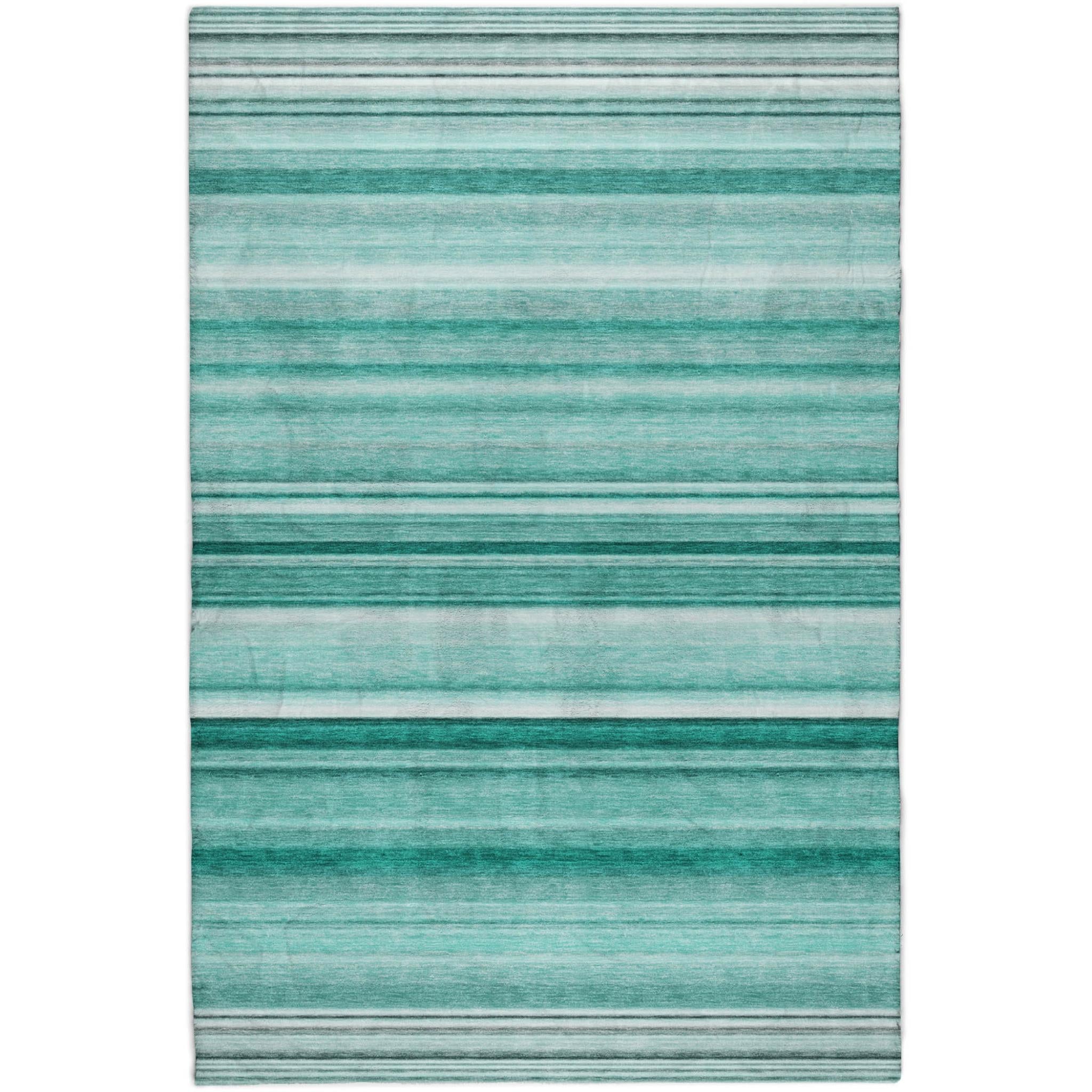 10' X 14' Aqua And Gray Striped Shag Washable Area Rug With UV Protection - Home & Garden