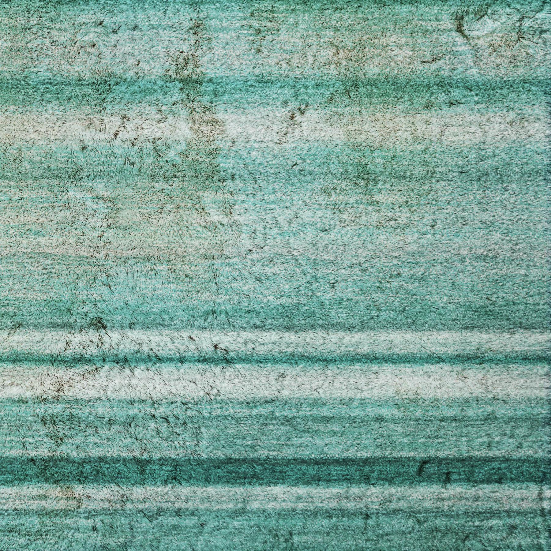 10' X 14' Aqua And Gray Striped Shag Washable Area Rug With UV Protection - Home & Garden