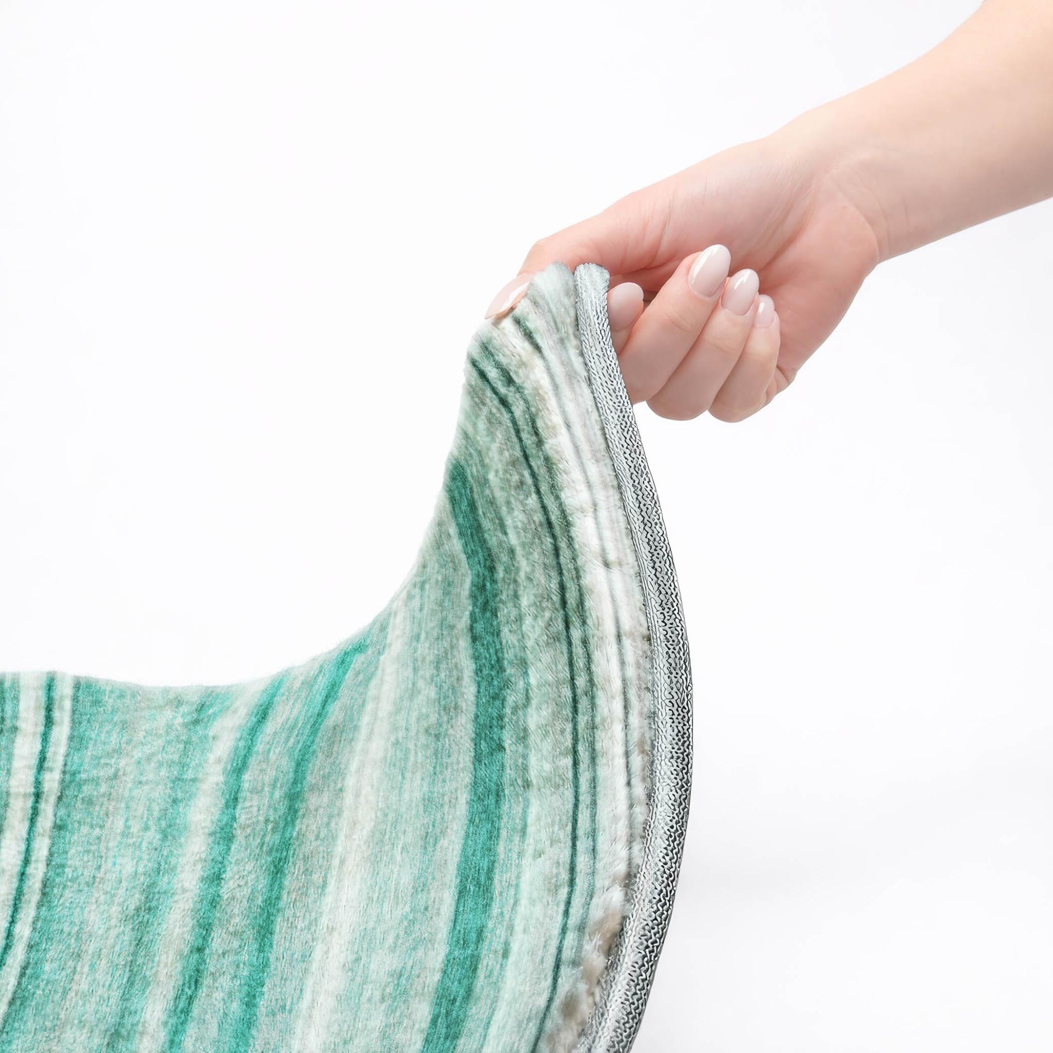10' X 14' Aqua And Gray Striped Shag Washable Area Rug With UV Protection - Home & Garden