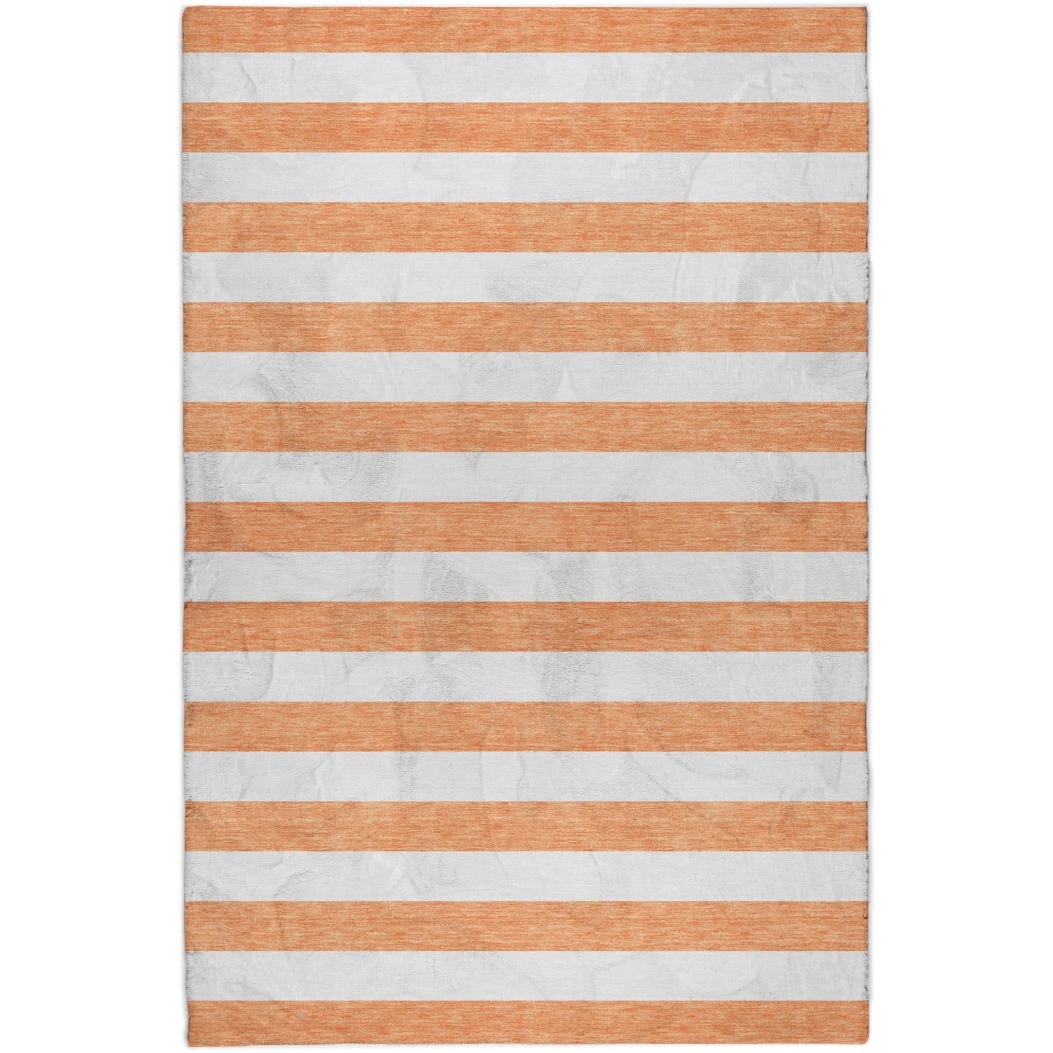3' X 5' Salmon And Ivory Striped Shag Washable Area Rug With UV Protection - Home & Garden