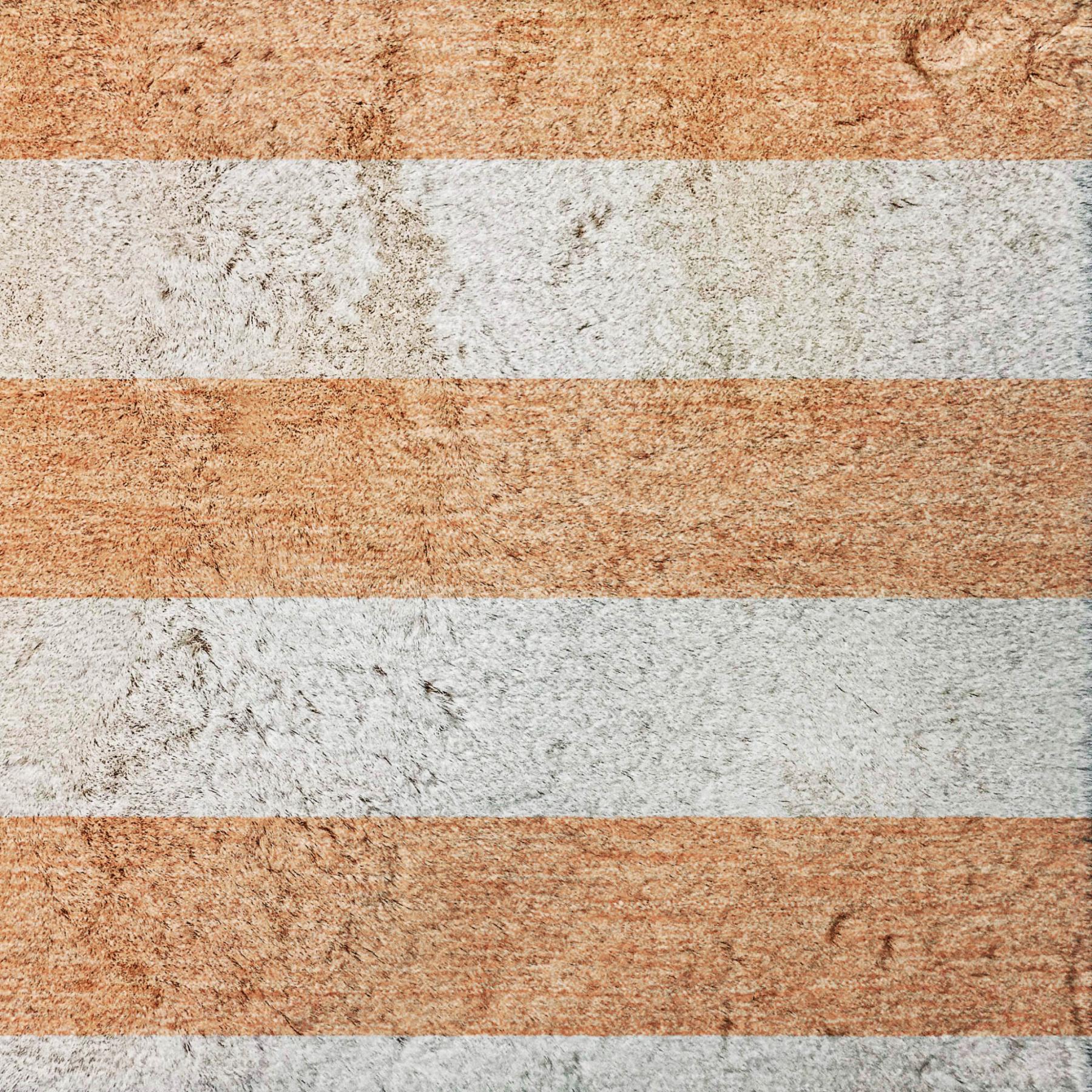 3' X 5' Salmon And Ivory Striped Shag Washable Area Rug With UV Protection - Home & Garden