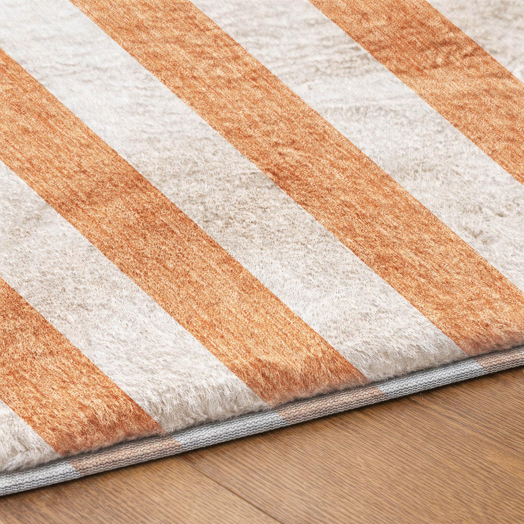 3' X 5' Salmon And Ivory Striped Shag Washable Area Rug With UV Protection - Home & Garden