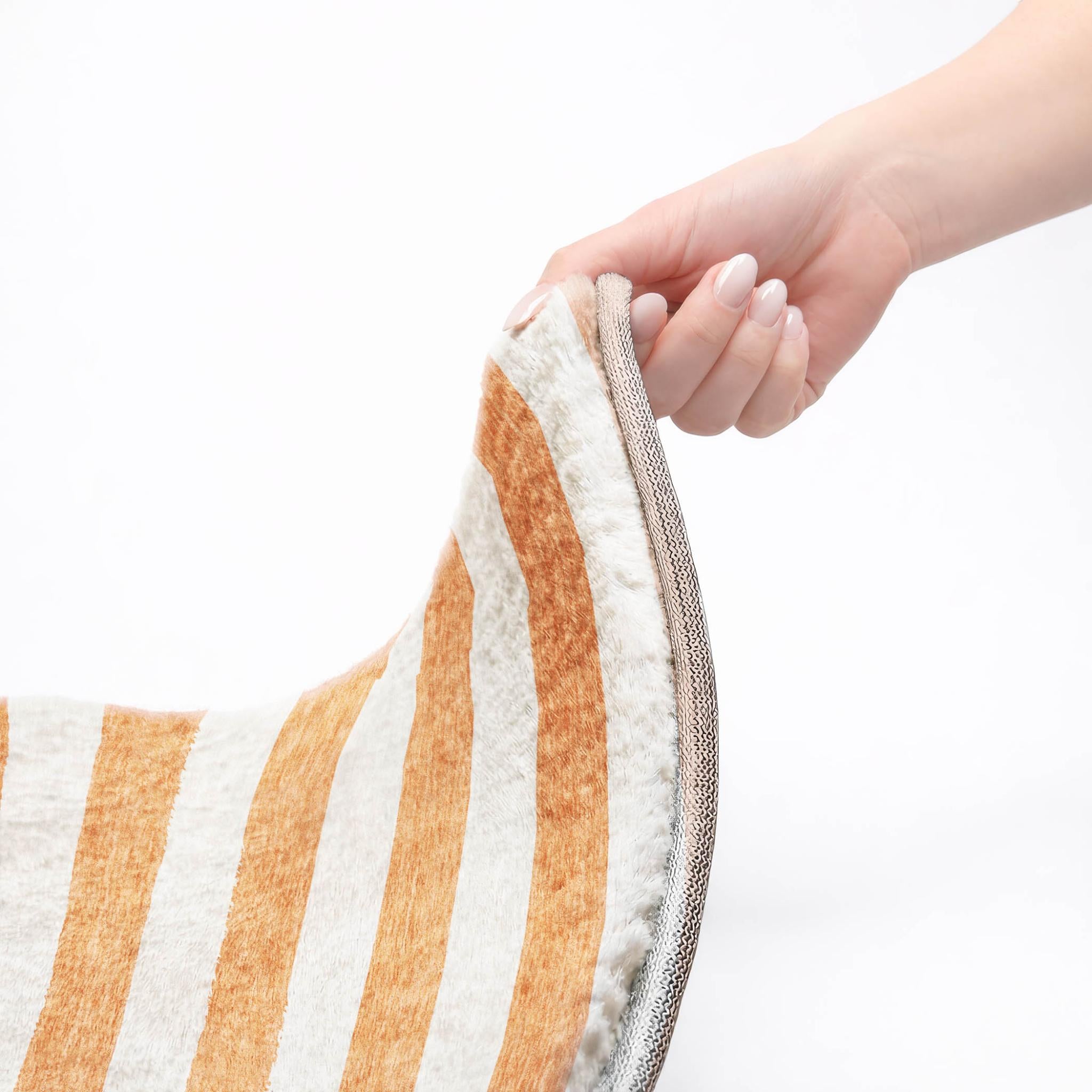 3' X 5' Salmon And Ivory Striped Shag Washable Area Rug With UV Protection - Home & Garden