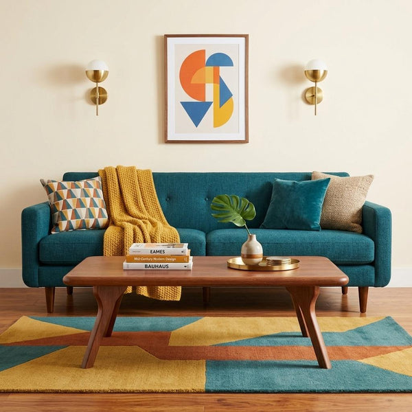 Walnut solid wood coffee table with rectangular top and tapered legs