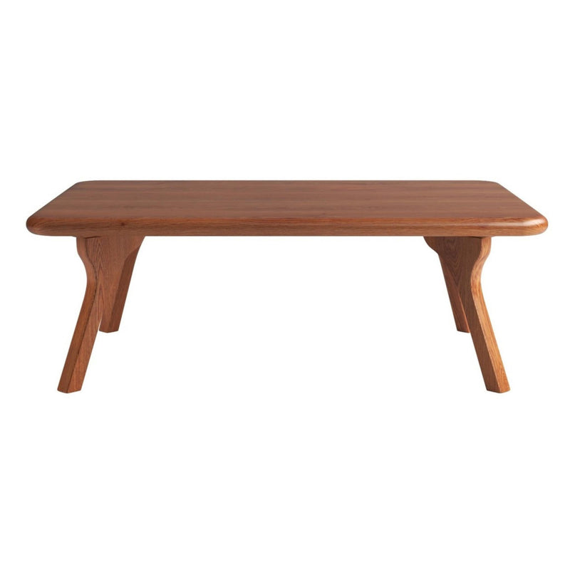 Walnut solid wood coffee table with rounded rectangular tabletop and tapered end legs