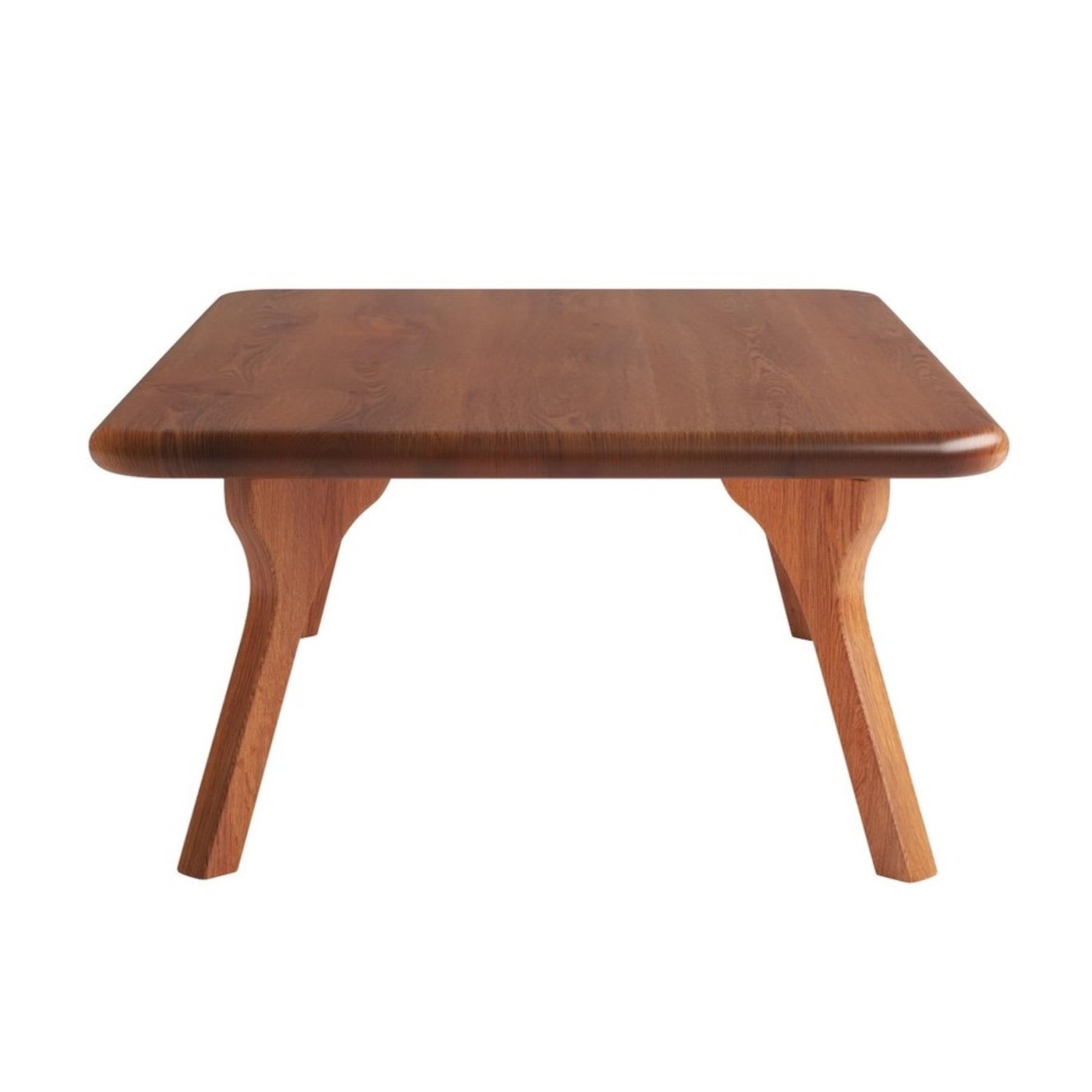 Walnut solid wood coffee table with wide square top and flared tapered legs