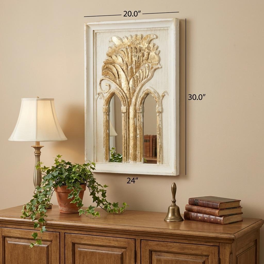 Set of Two 30" White and Gold Wood Framed Accent Mirrors - Bed & Bath