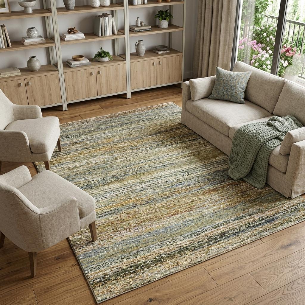 3' X 12' Gold And Green Abstract Runner Rug - Home & Garden